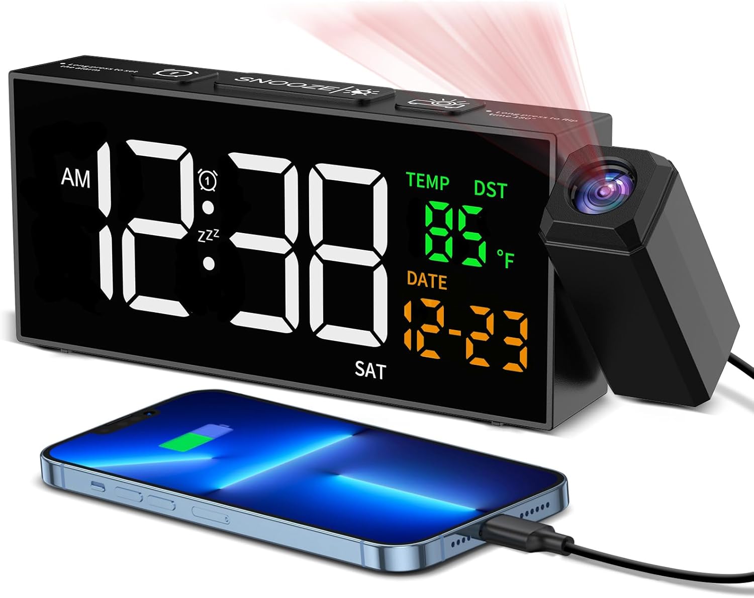 Netzu Projection Clock for Bedroom Ceiling, Alarm Clocks with 180° Rotatable Pro...