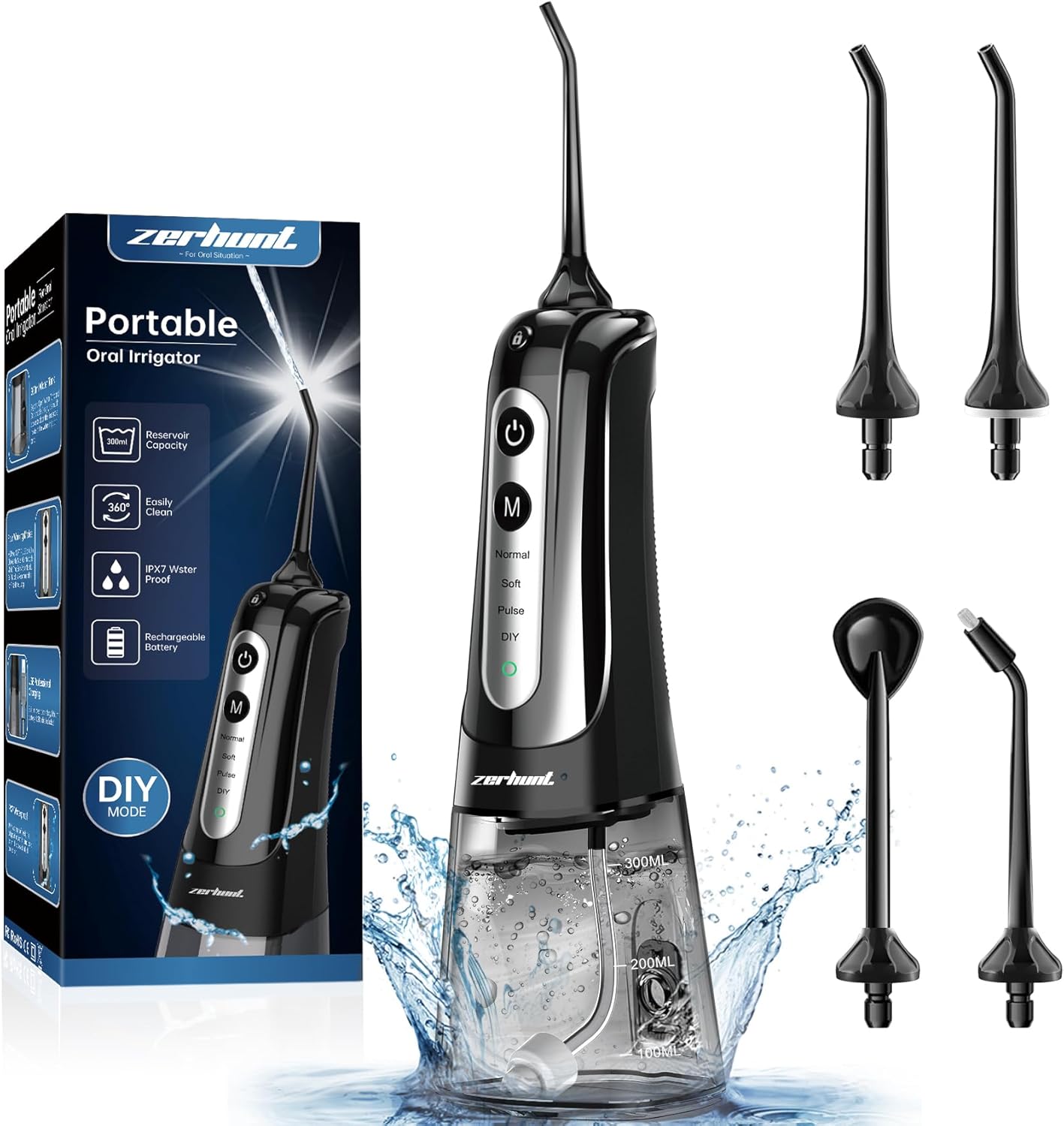 Water Dental Flosser Pick for Teeth: 4 Modes Cordless Portable Water Flossers Te...