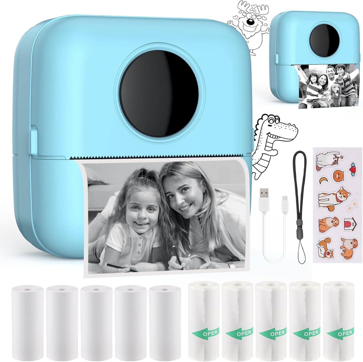 HuiJuKeJi Mini Printer, Portable Printer with Sticker and 10 Rolls of Thermal Pa...