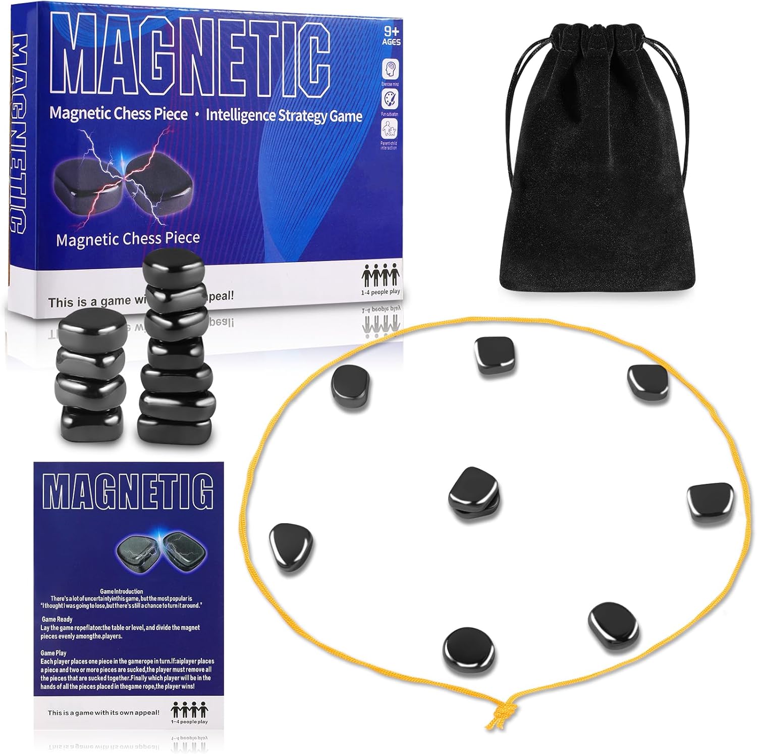 Magnetic Chess Game with Stones Set, Magnetic Chess Game with Rocks, Magnet Game...