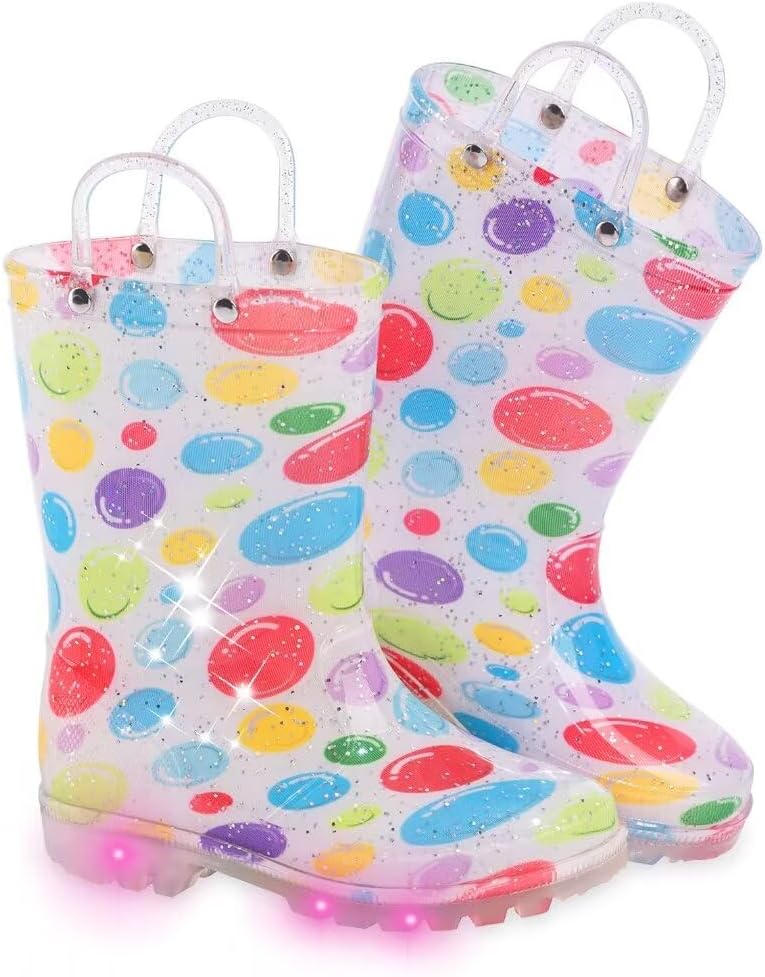 Toddler Kids Rain Boots Boys Girls Light Up Waterproof Boot with Handles 5 Toddl...
