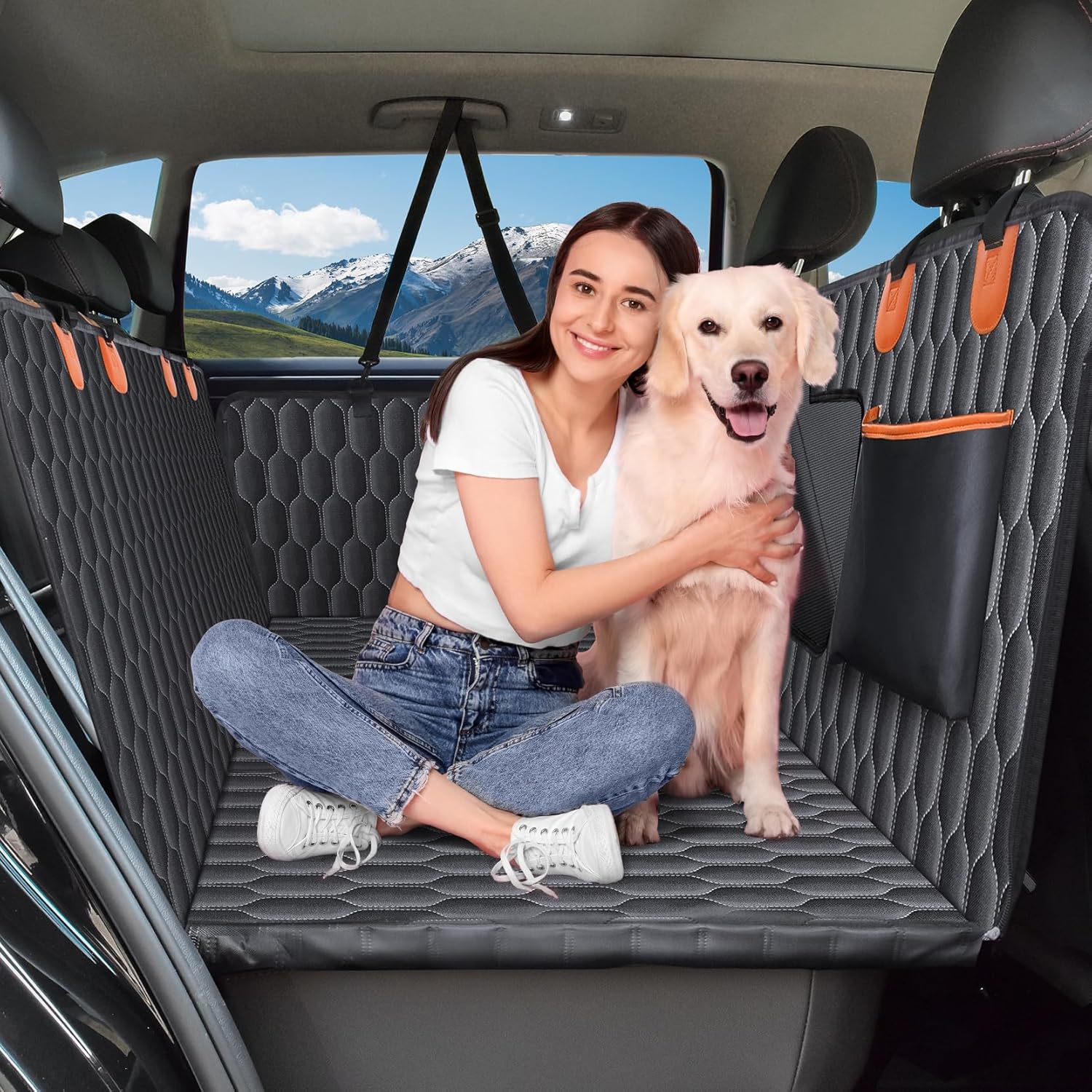Back Seat Extender for Dogs-Supports 400lb,Waterproof Dog Car Seat Cover Hard Bo...