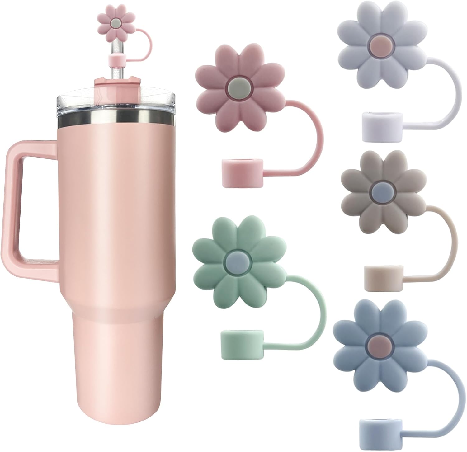 5Pcs Silicone Straw Covers and Caps Compatible with Stanley Cups, Dust-Proof Str...