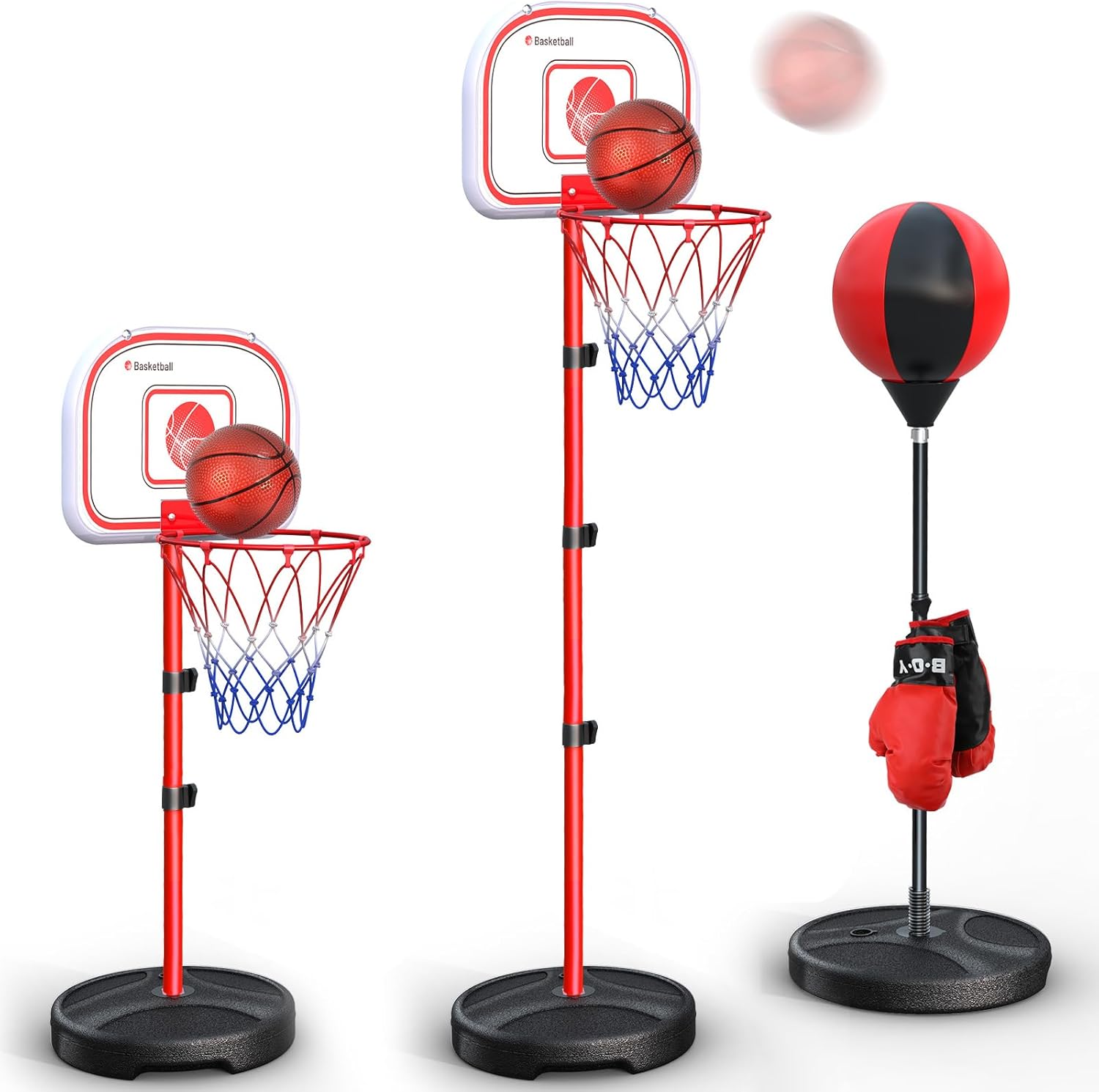 Hot Bee Kids Basketball Hoop, Portable Basketball Stand, Inflatable Punching Bag...