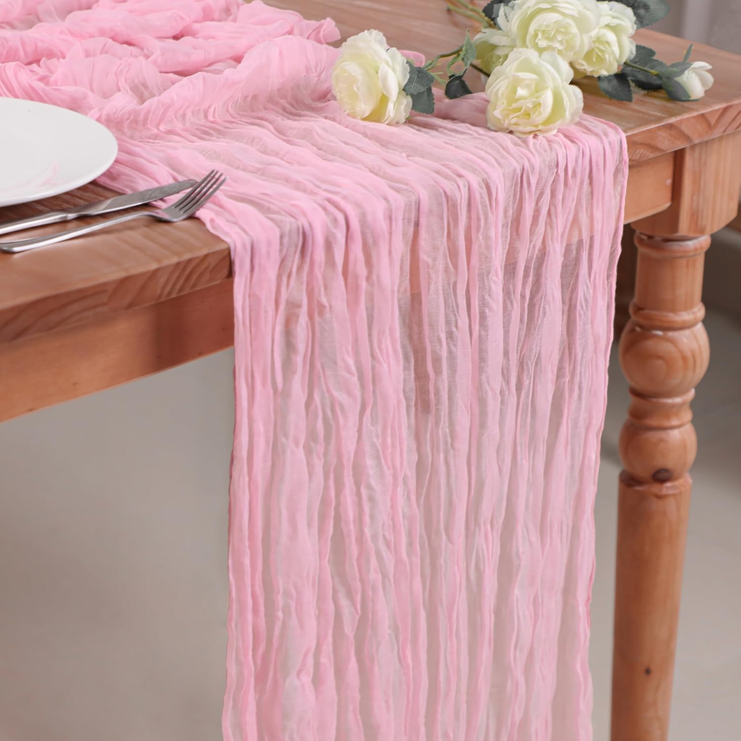 Snowkingdom 13Ft Pink Cheesecloth Table Runner, 160inch Long Cheese Cloth Boho G...