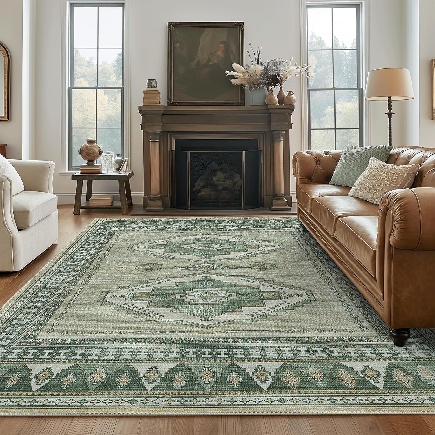 GENIMO 8X10 Machine Washable Non Slip Area Rugs for Living Room, Thin Indoor Che...