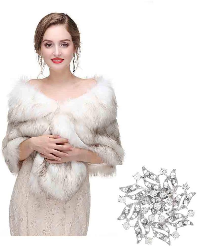 Olbye Women’s Faux Fur Wrap White Wedding Shawls Faux Fur Stole Shrug Fur Cape 1...