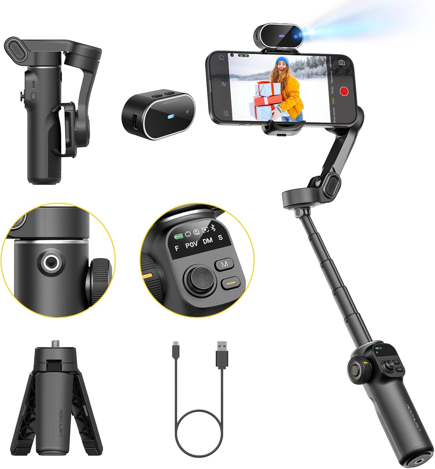 AOCHUAN Gimbal Stabilizer for iPhone with AI Tracking Sensor, Elevate Your Filmi...