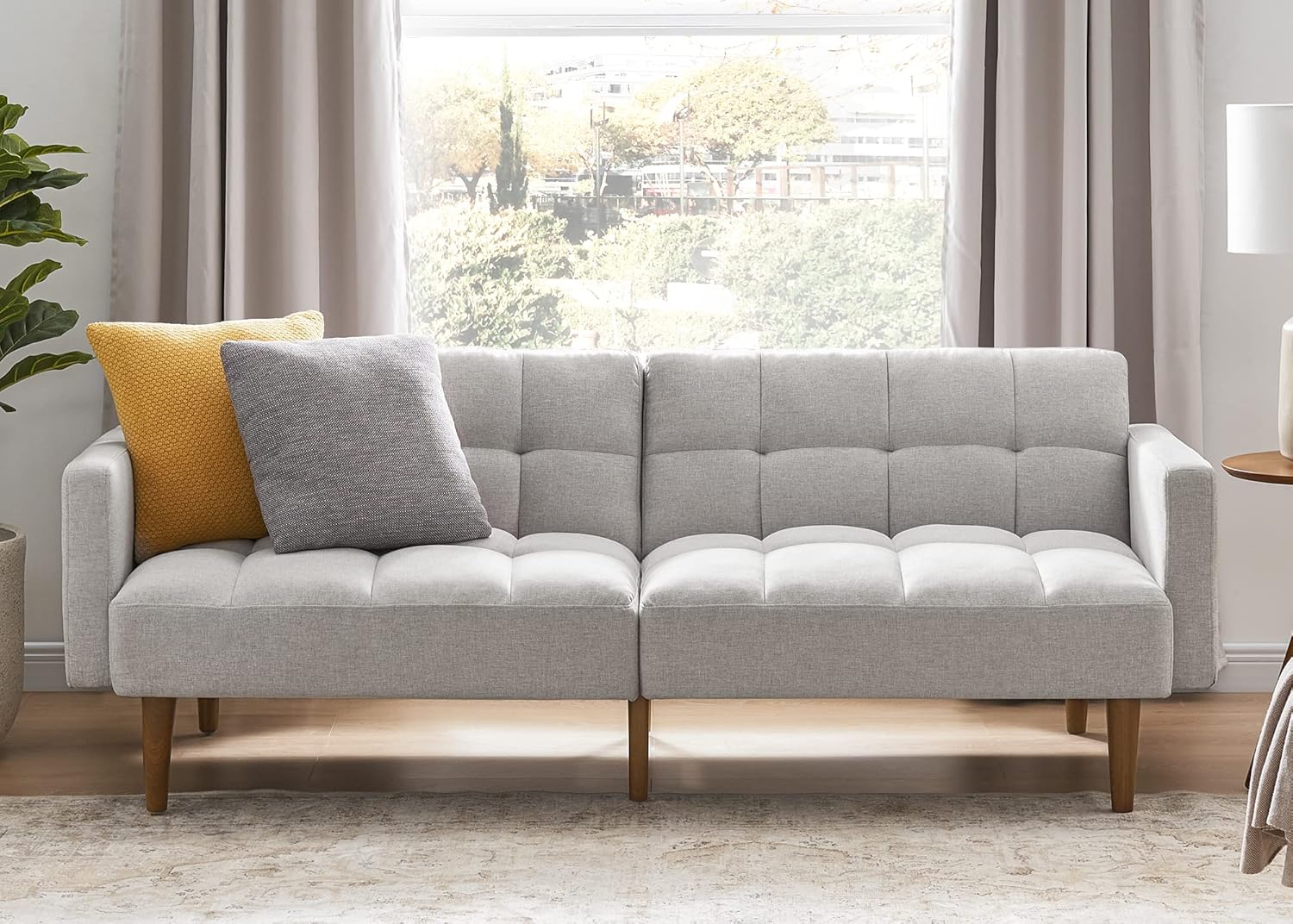 mopio Aaron Couch, Small Futon Sofa Bed, Sleeper, Loveseat, Mid Century Modern F...