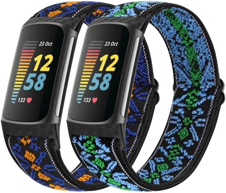 Vodtian Elastic Straps Only Compatible with Fitbit Charge 6/ Charge 5 Strap, 2 P...