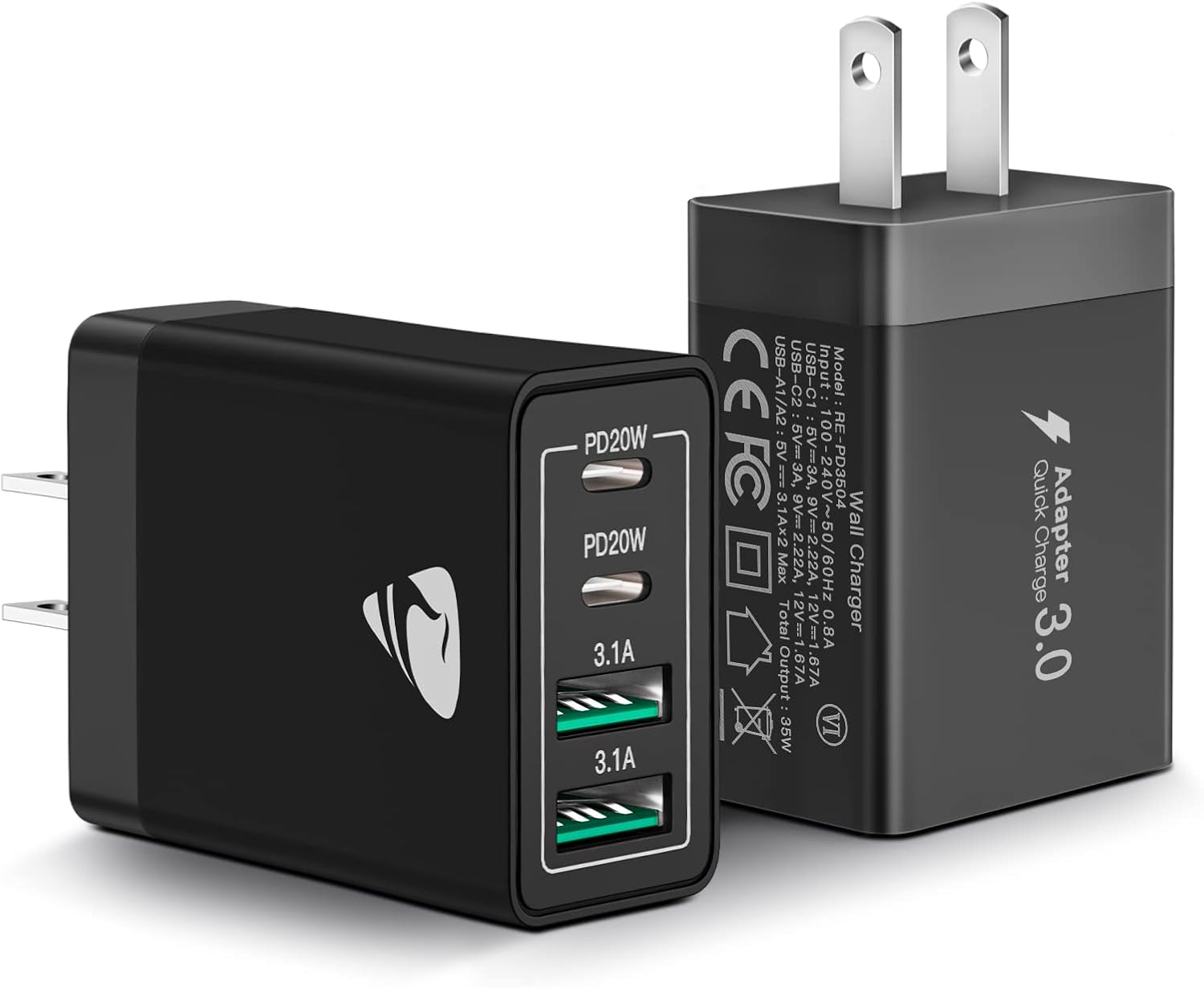 [2-Pack] USB C Wall Charger Block, Aiminu 40W 4-Port Fast Charging Block Dual Po...
