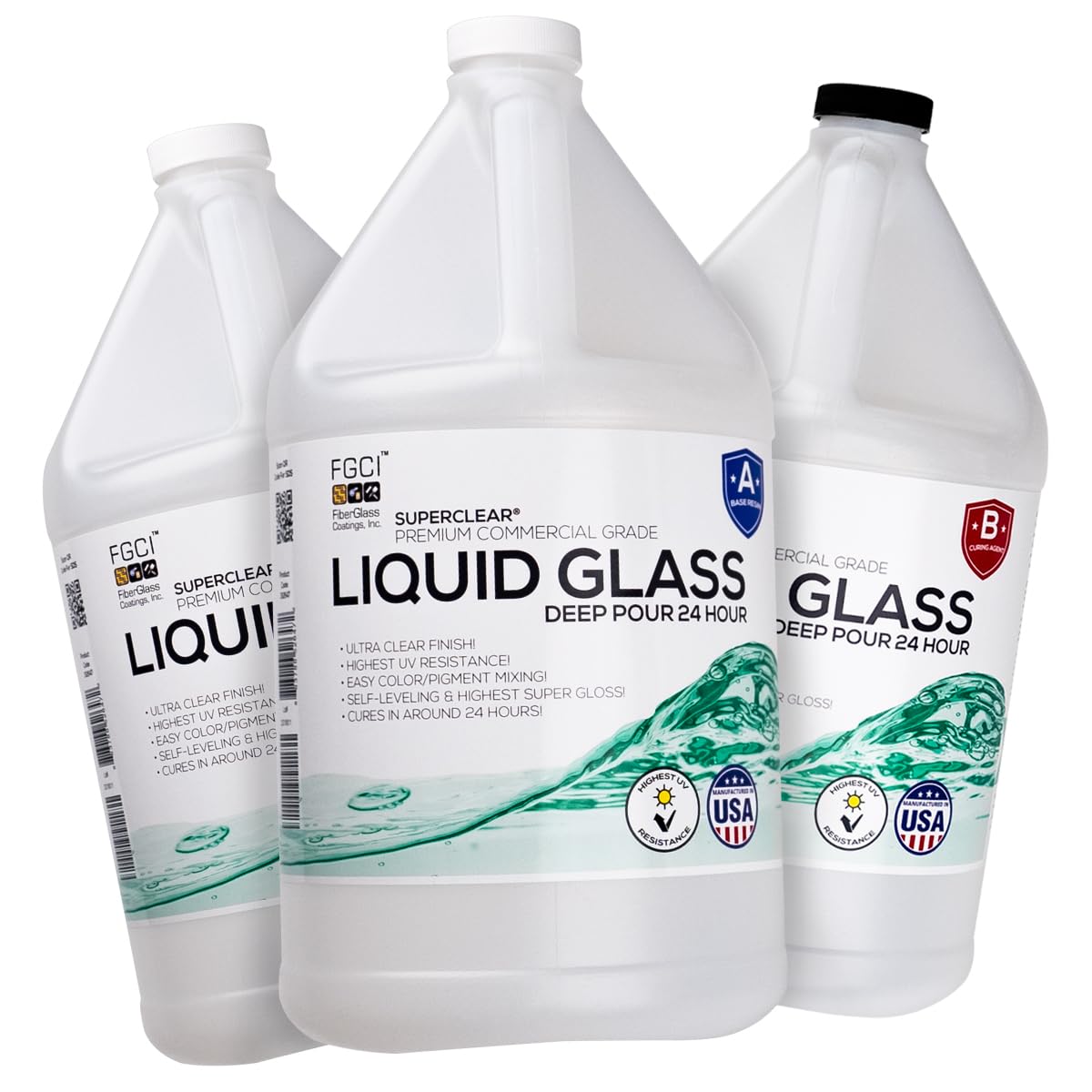 24 Hour Deep Pour Epoxy Resin 3 Gallon / 384 oz Kit, Liquid Glass Clear, Fast Cu...