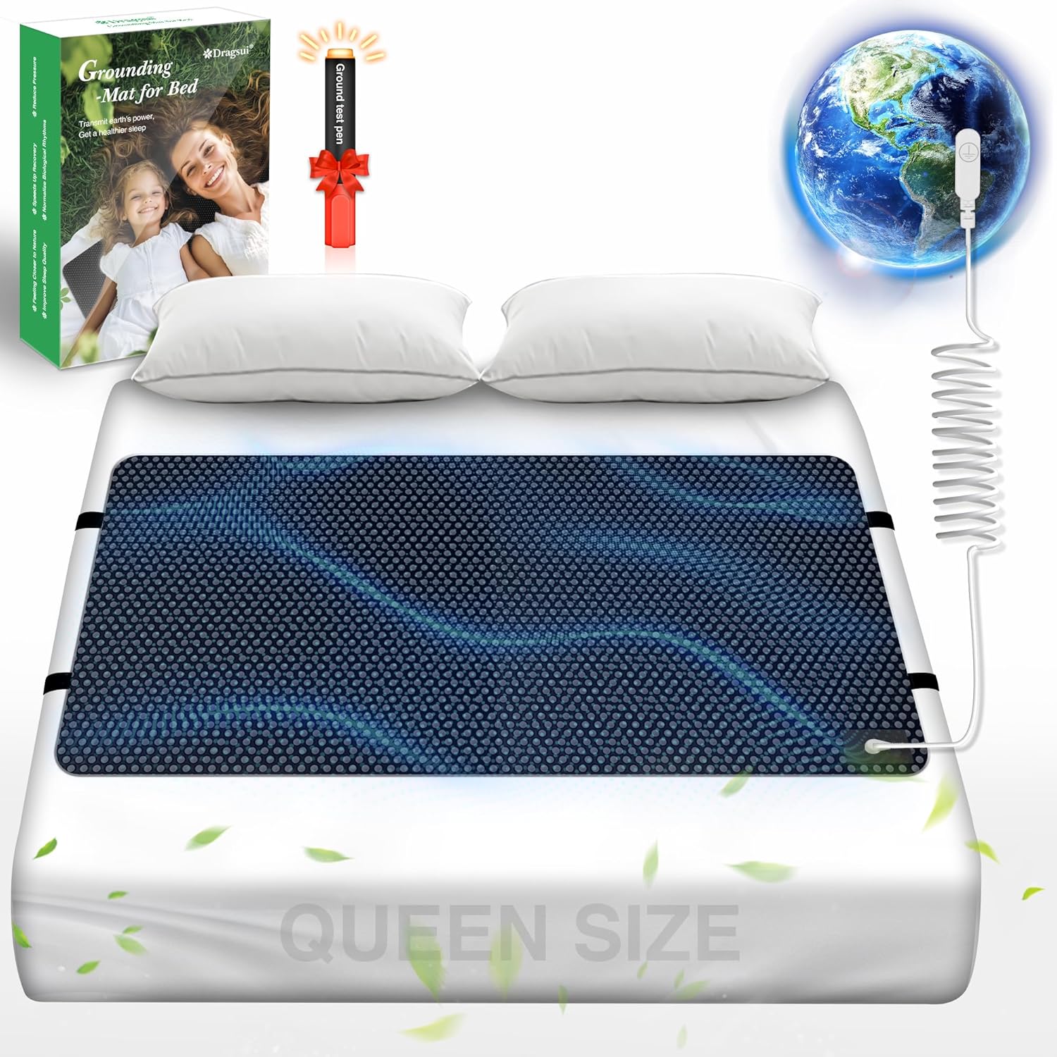 Grounding Mat for Bed, Grounding Pad for Sleep, Anti-Slip PU Leather Grounding M...