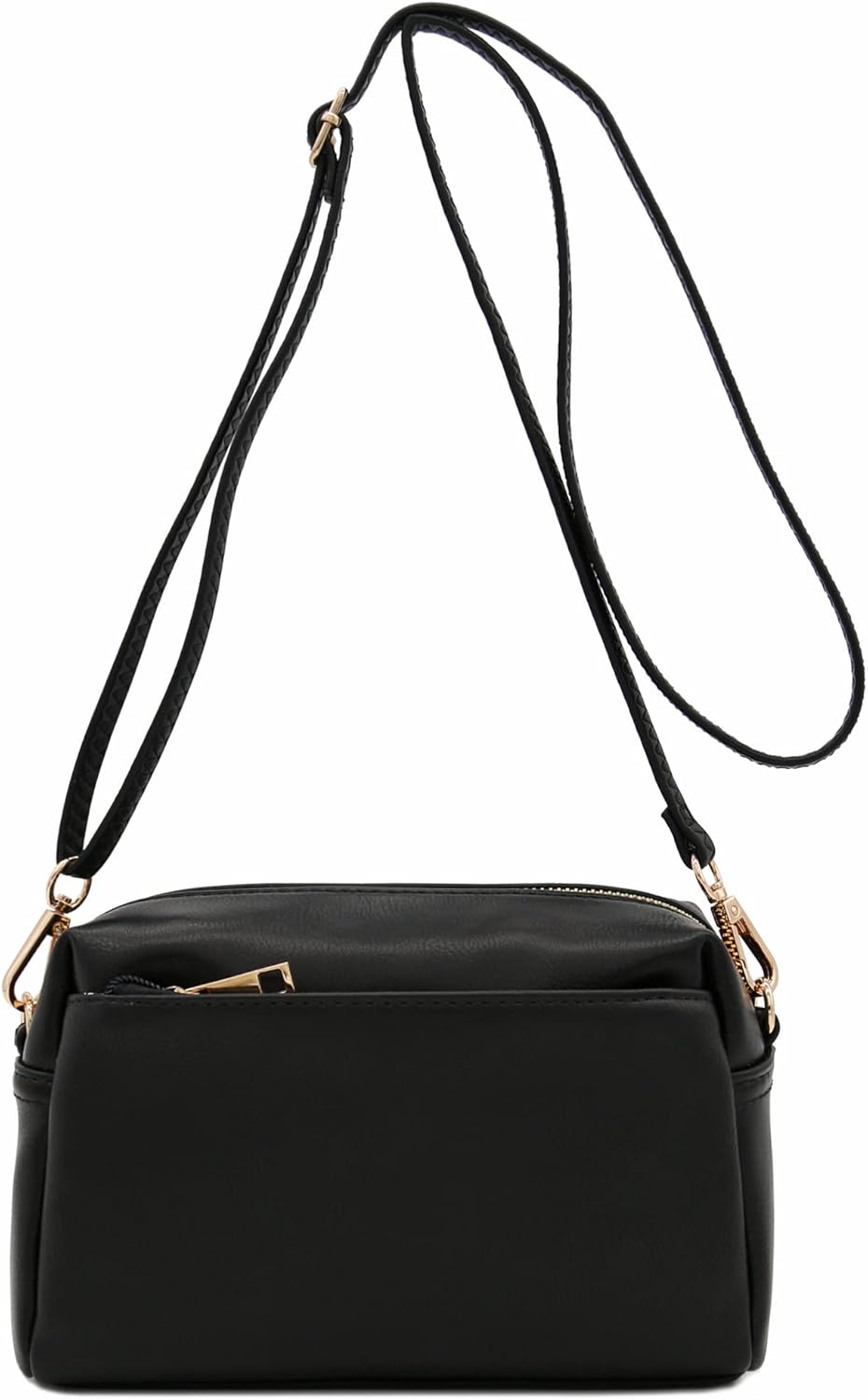 FashionPuzzle Triple Zip Small Crossbody Bag Black
