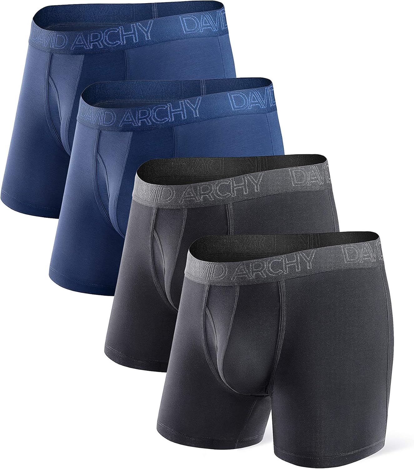 DAVID ARCHY Mens Underwear Bamboo Boxer Briefs Breathable and Soft with Fly Trun...