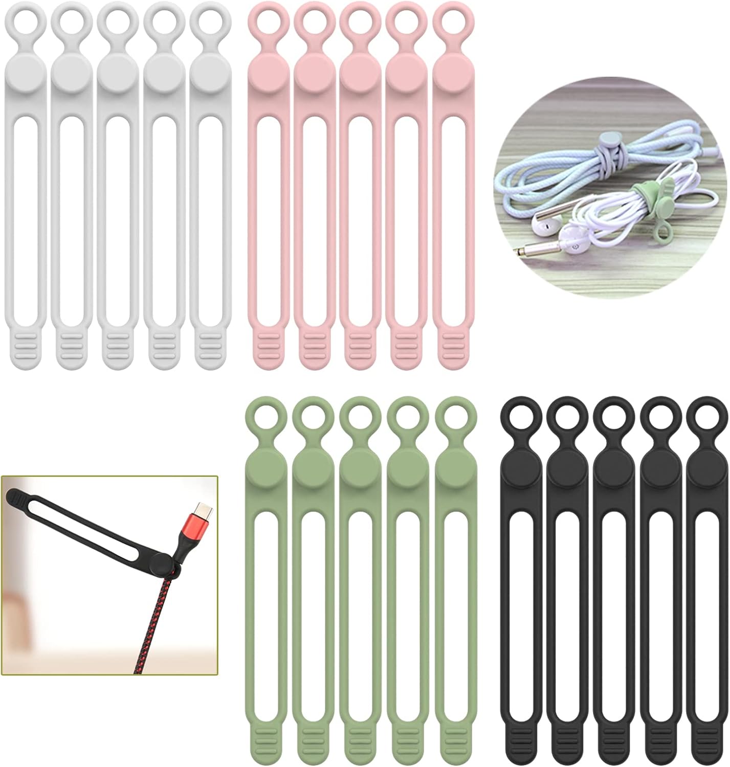 [20Park]UMUST Silicone Cable Ties,Reusable Cable Management Organizer, Multipurp...