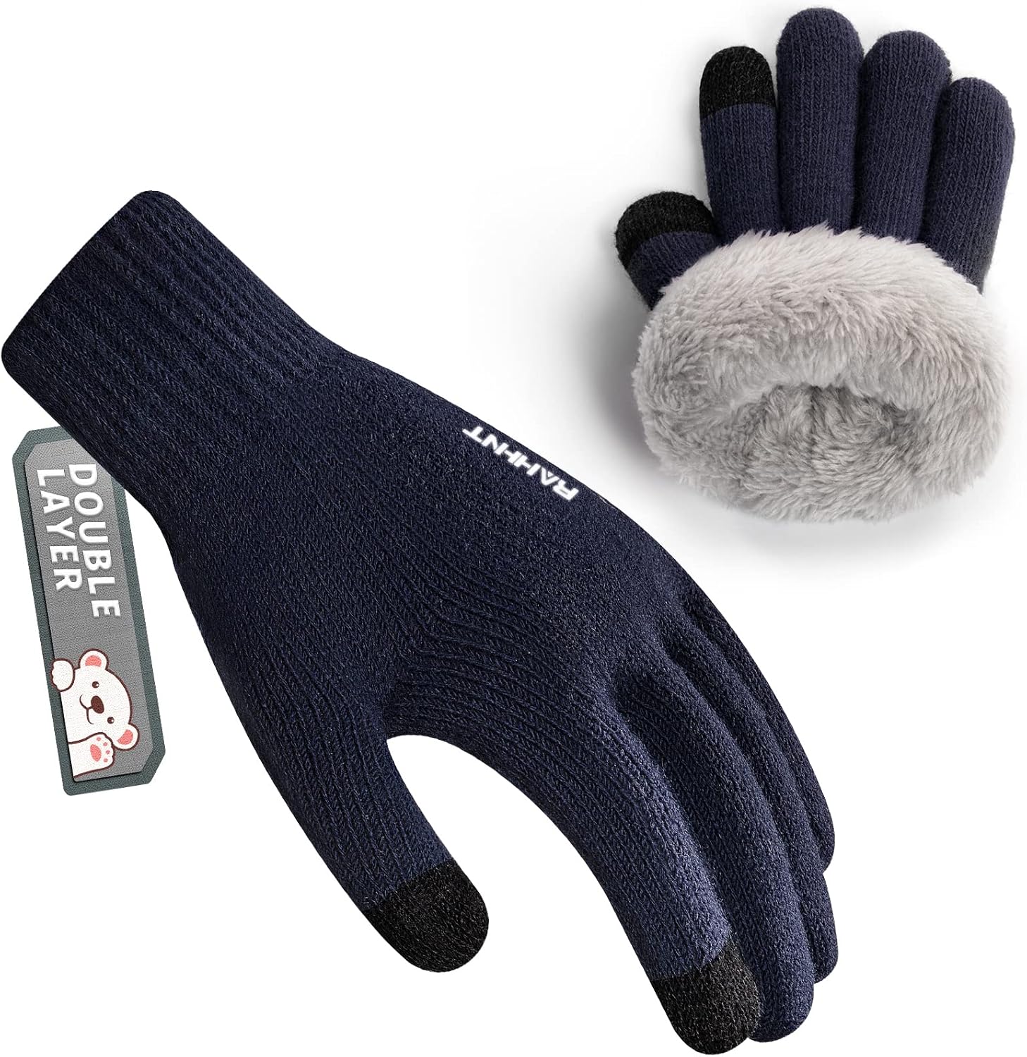 Rahhint Wool Kids Gloves for Boys Girls Winter Thermal Double Knit Gloves with I...