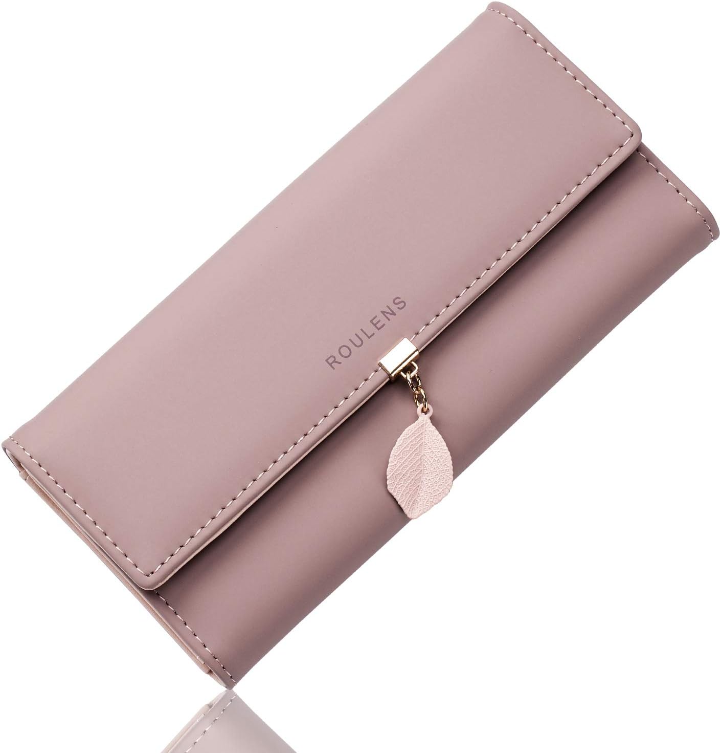Roulens Ladies Purse, RFID Blocking PU Leather Wallet for Women Leaf Pendant Zip...