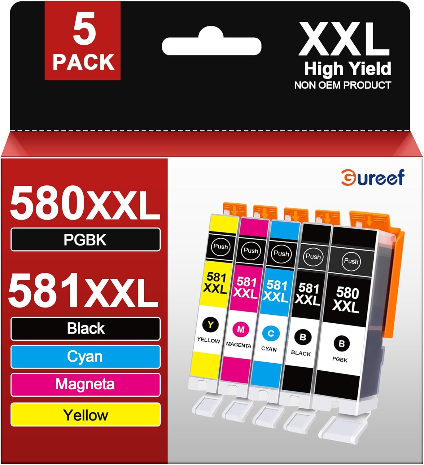 Gureef PGI-580XXL CLI-581XXL Ink for Canon 580 & 581 Ink Cartridges Compatible w...