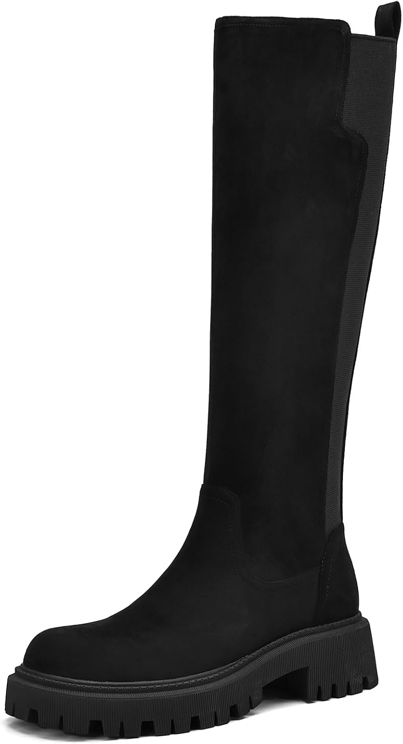 Women's Knee High Boots Fashion Platform Lug Sole Tall Riding Boots Comfortable...