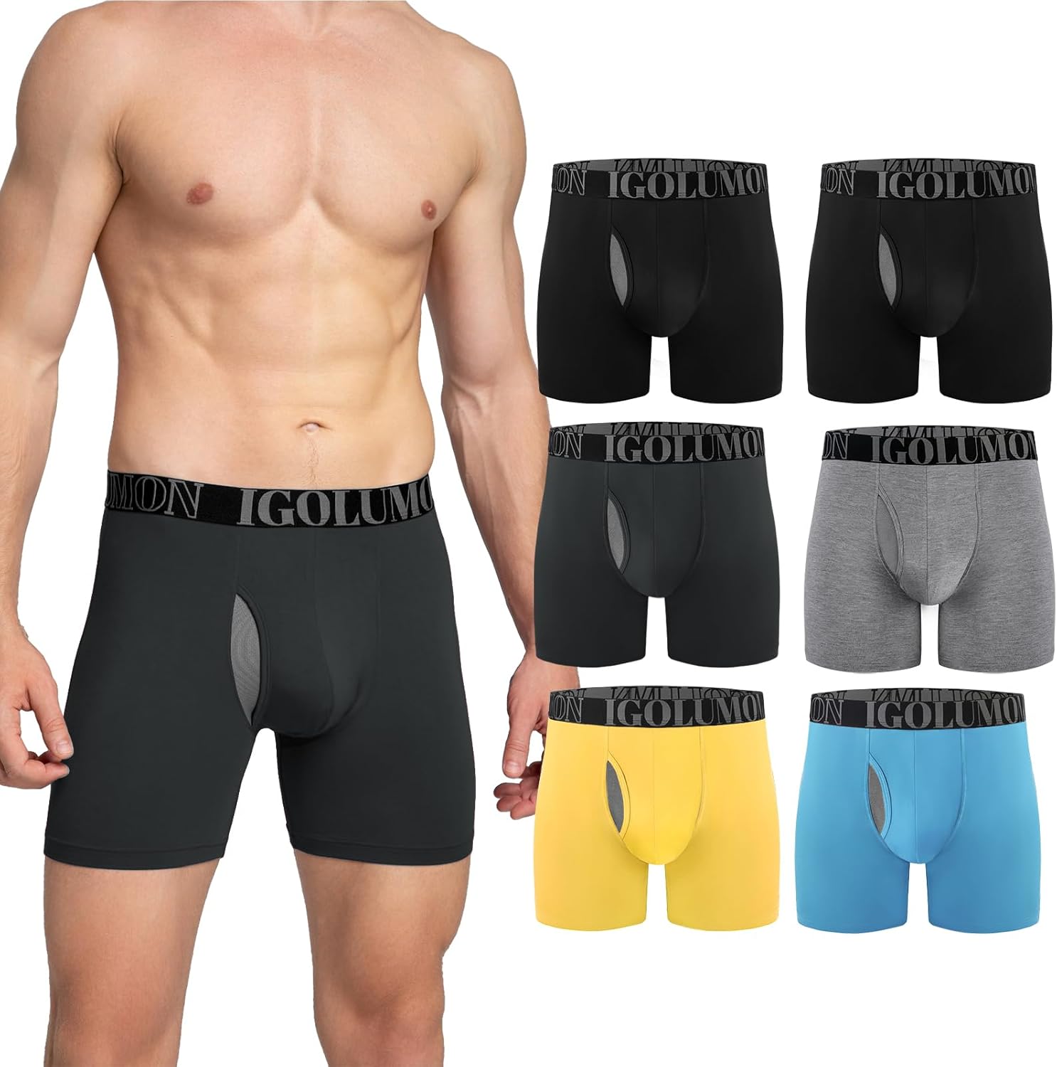 IGOLUMON Bamboo Mens Boxers Shorts Multipack Breathable Men’s Underwear Trunks B...