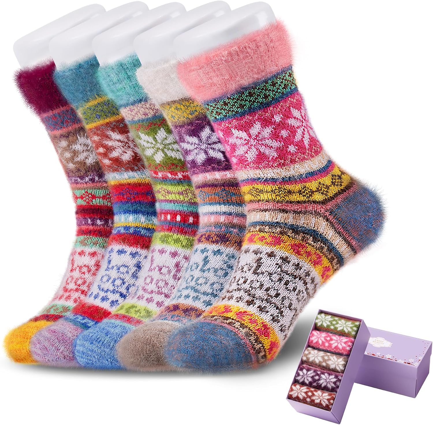 ICEIVY 5 Pairs Fuzzy Cozy Socks for Womens Warm Wool Slipper Soft Bed Ladies The...