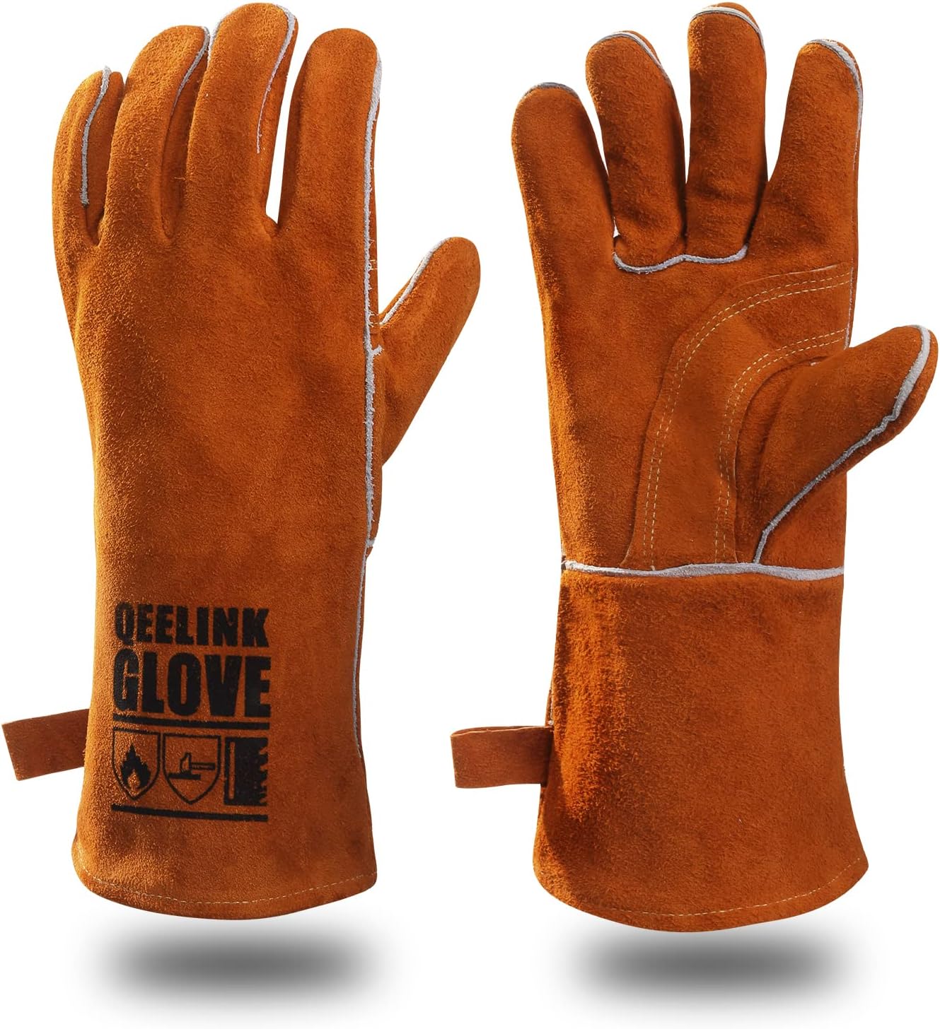QeeLink Welding Gloves - Heat/Fire Resistant Lined Leather and Fireproof Stitchi...