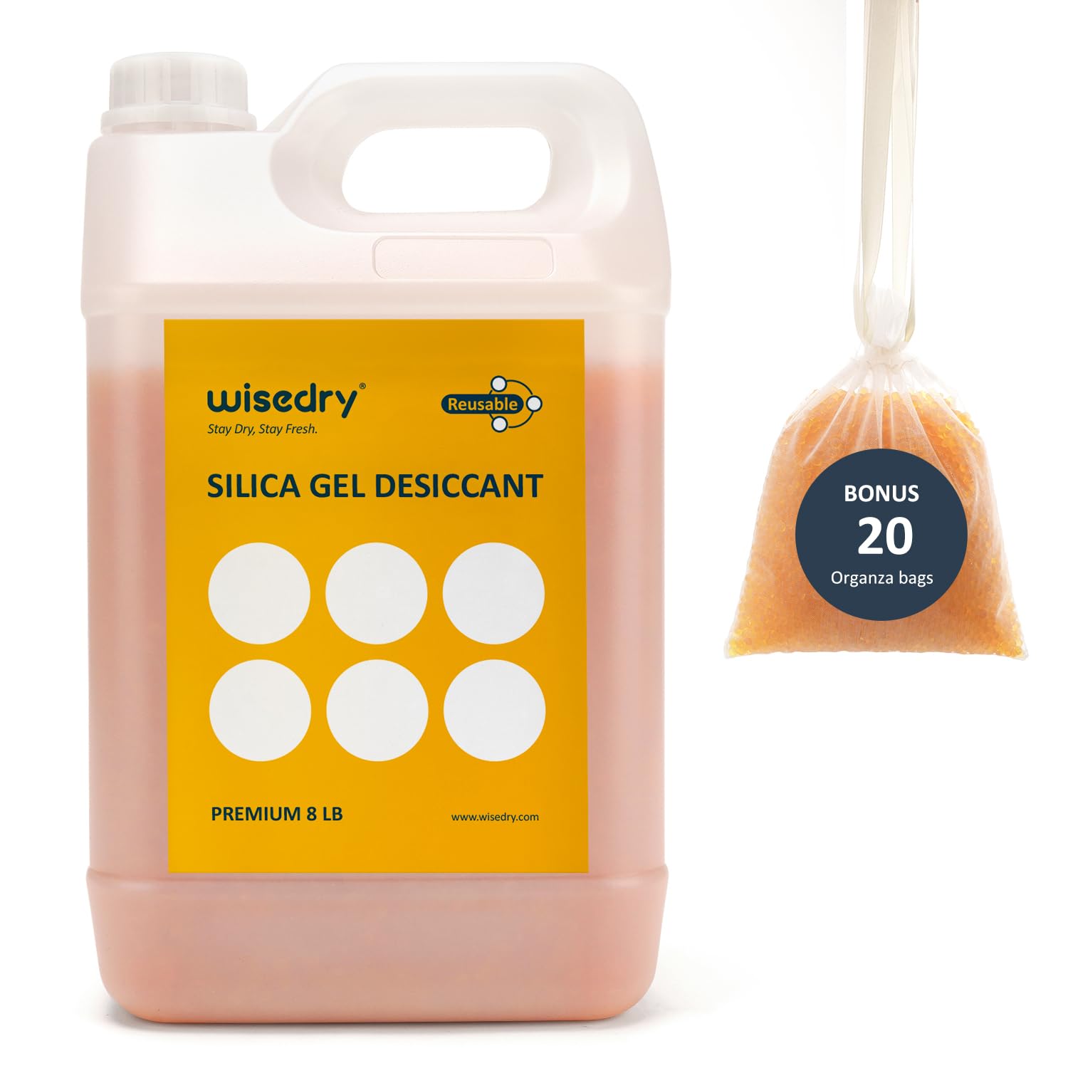 wisedry Silica Gel Desiccant Beads Bulk Reusable with Color Indicating Orange to...