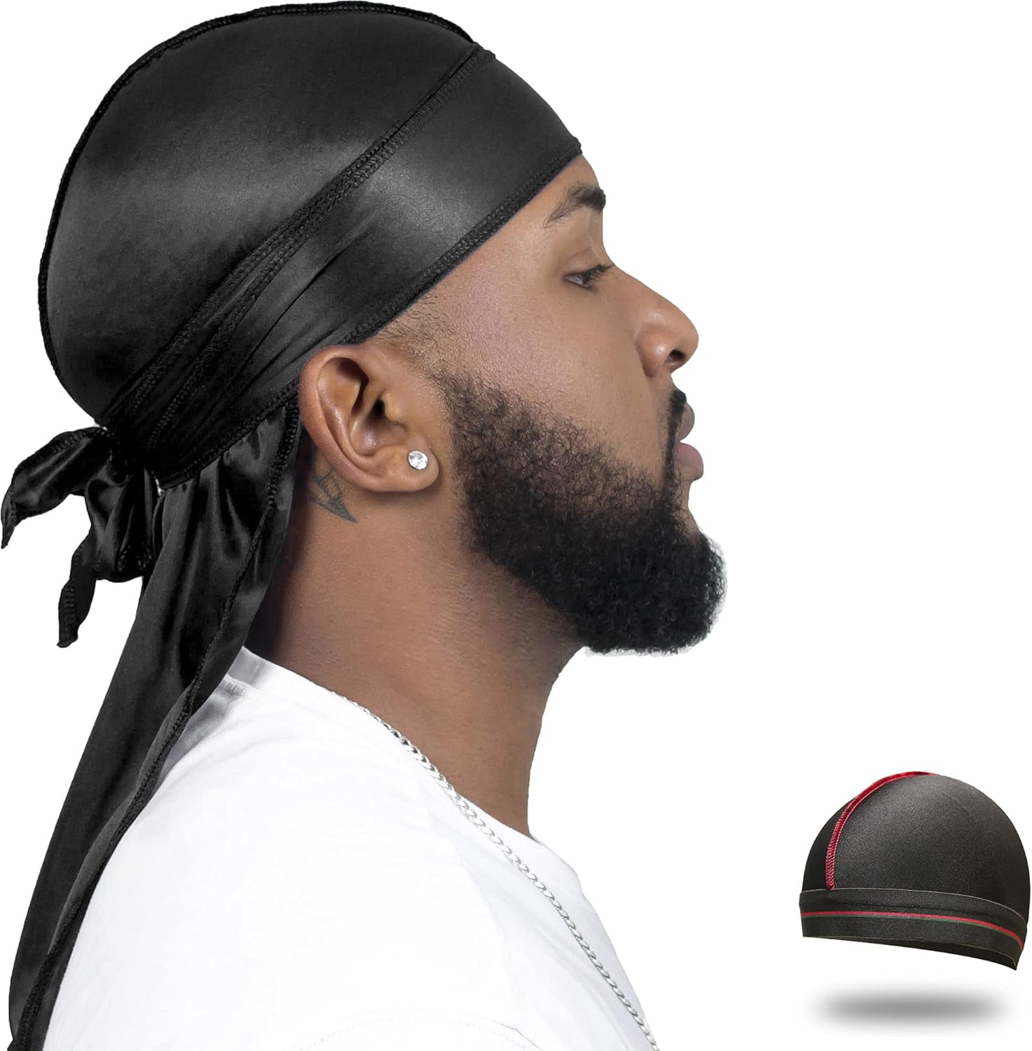 ForceWave Silky Durag for Men Wave Cap Satin Dorag for Men Women 360 Wave Black