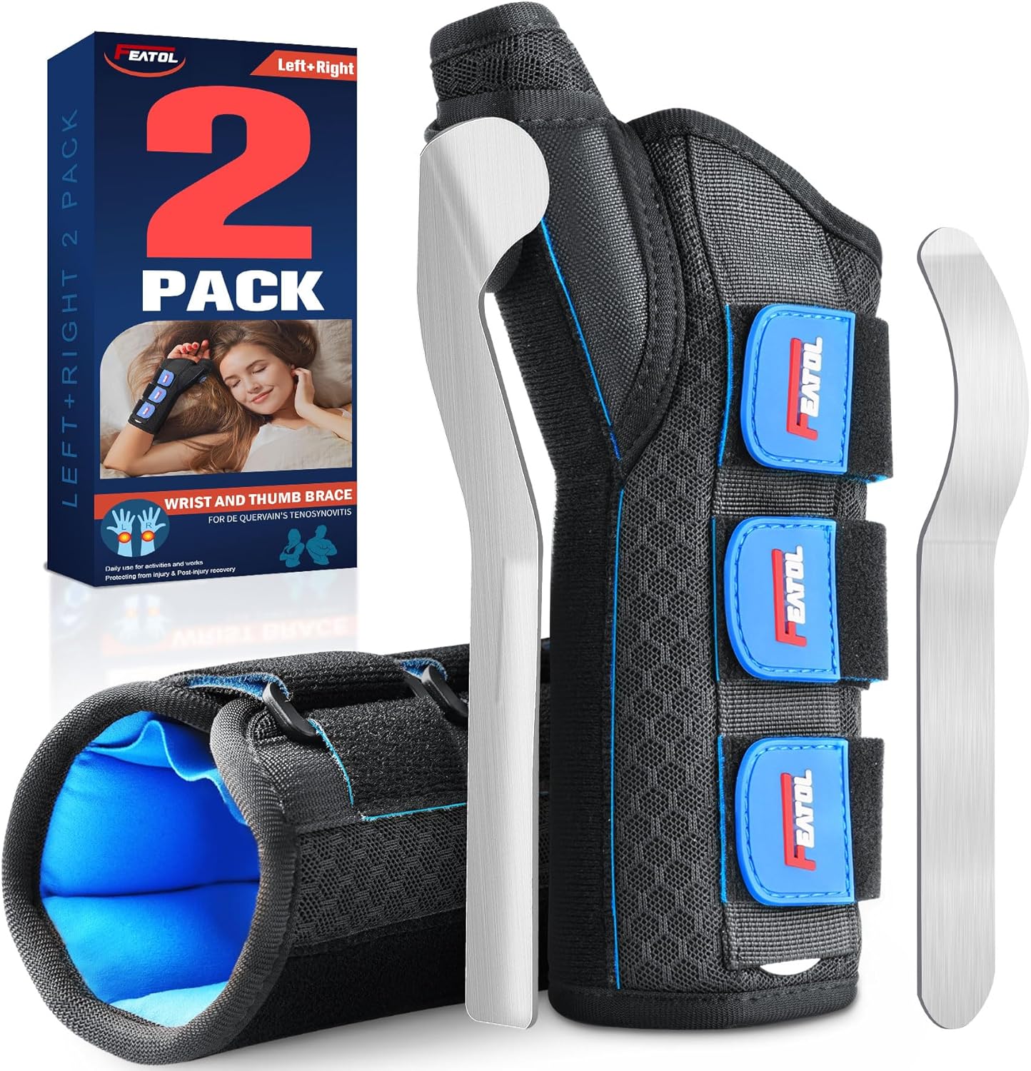 FEATOL 2 Pack Wrist Brace with Thumb Spica Splint for De Quervain's Tenosynoviti...