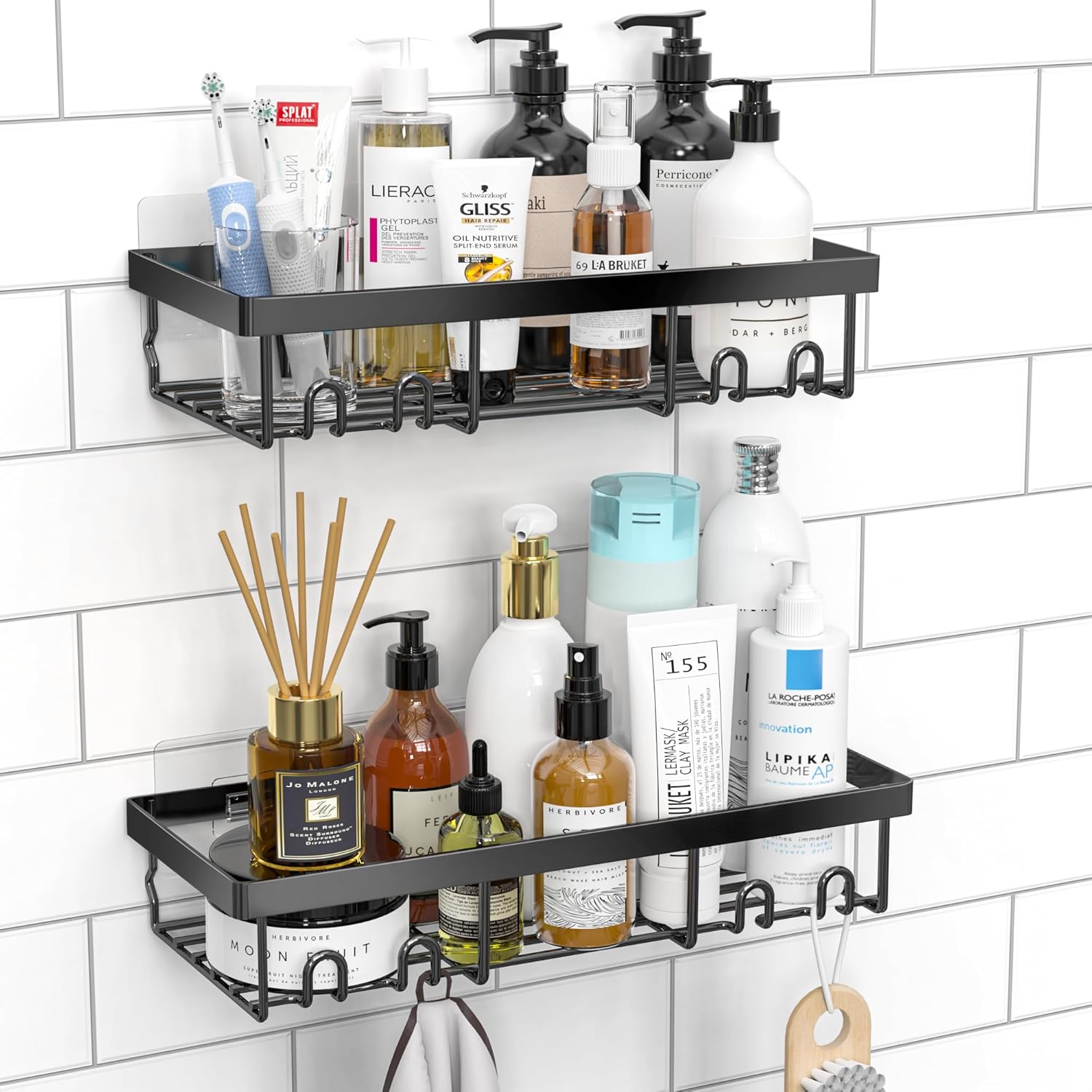 Moforoco Shower Caddy Shelf Organizer Rack, Self Adhesive Black Bathroom Shelves...