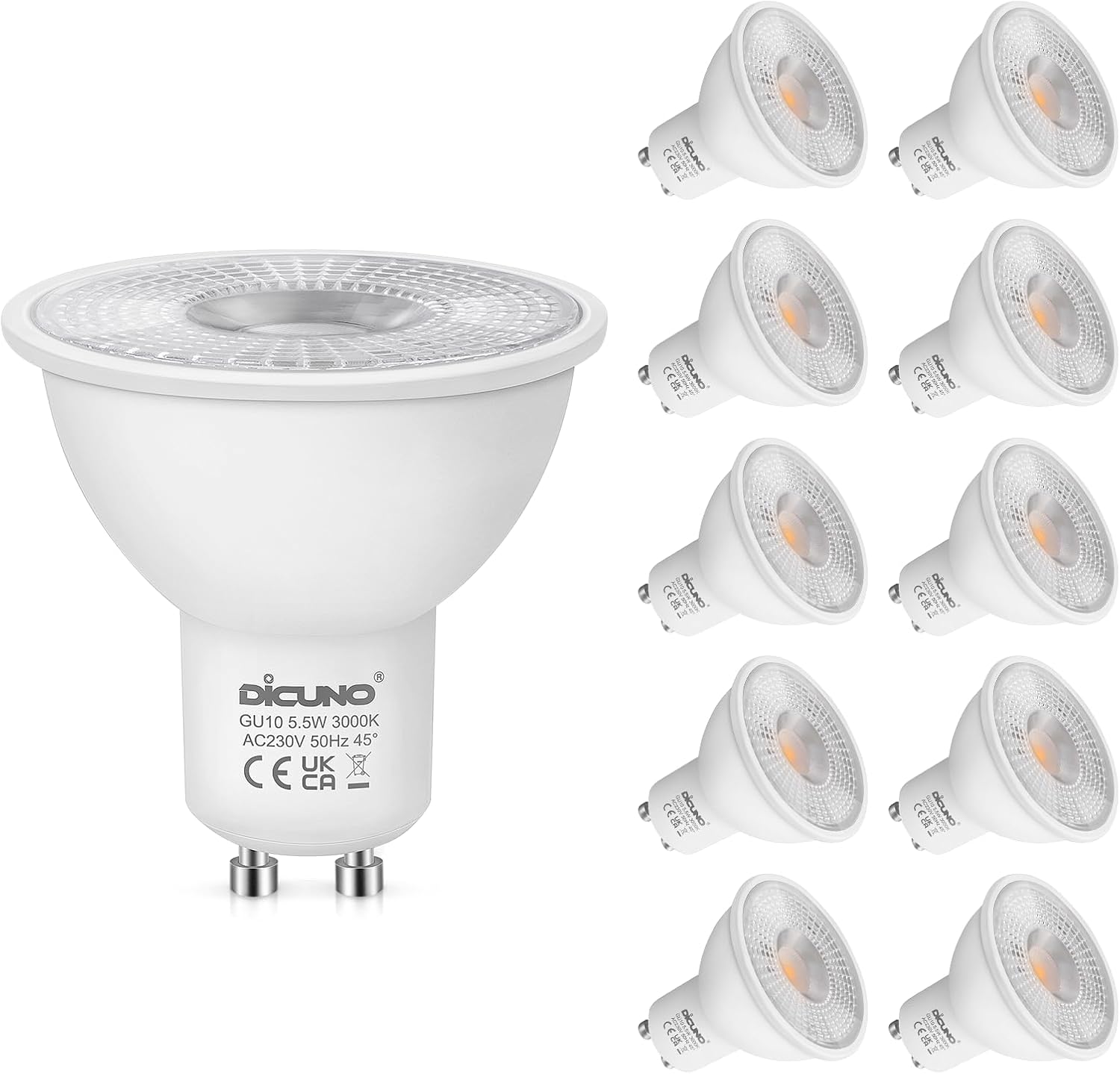 DiCUNO GU10 LED Bulbs Warm White 3000K, 5.5W 340LM Energy Saving GU10 LED Light...