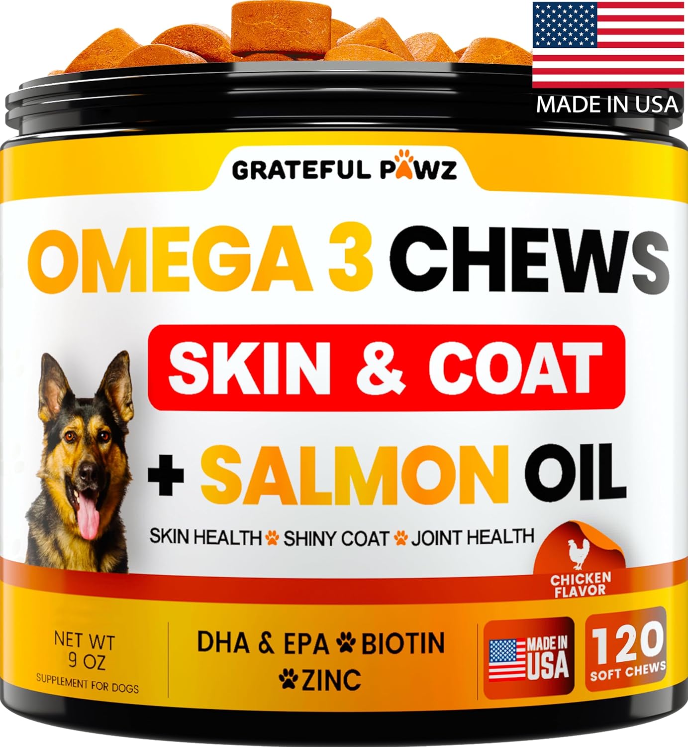 Omega 3 for Dogs - Fish Oil for Dogs Chews - Allergy and Itch Relief - Anti Shed...