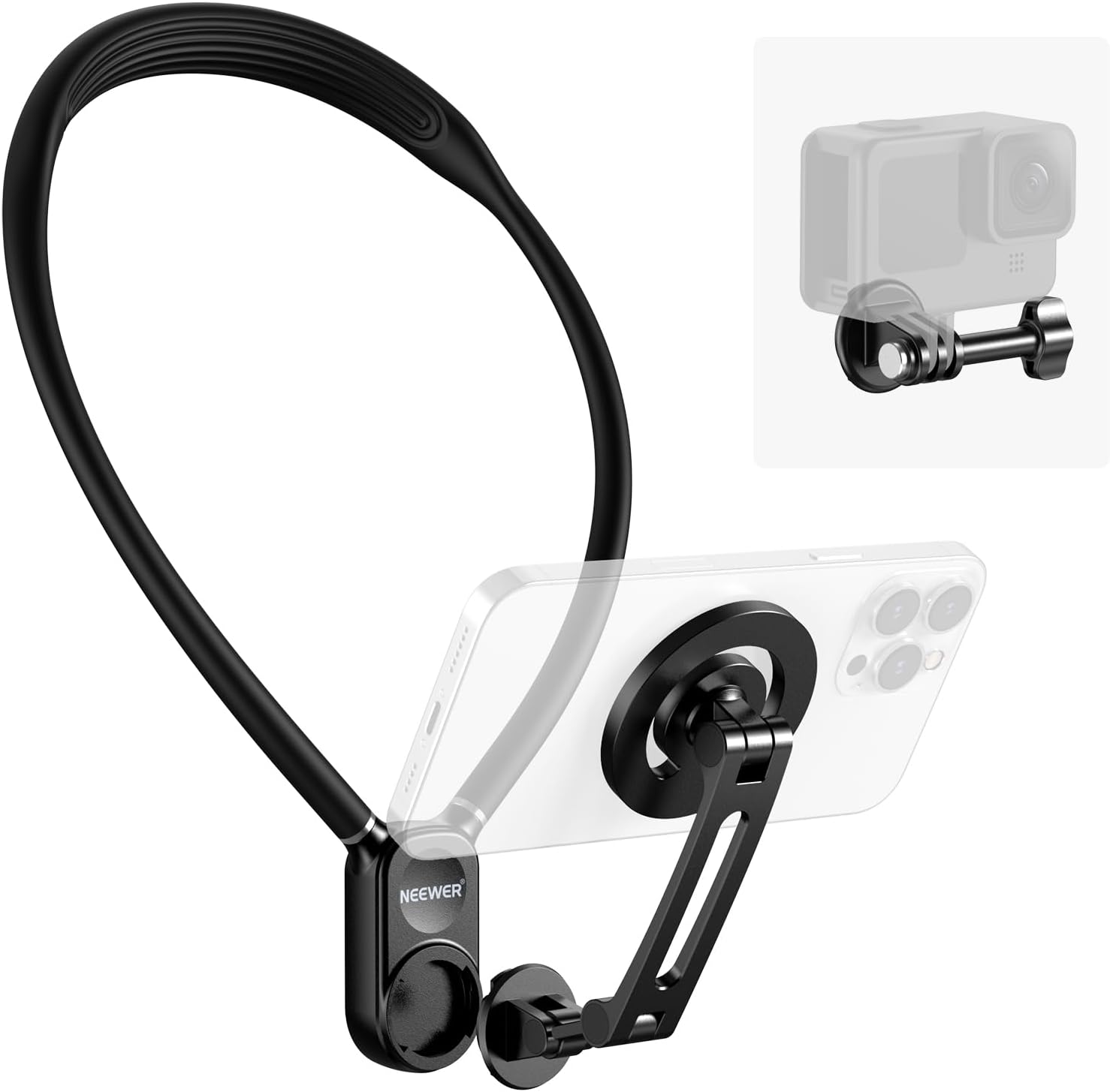 NEEWER Magnetic Neck Holder for Action Camera & Phone, Hands Free Neck Tripod Ch...