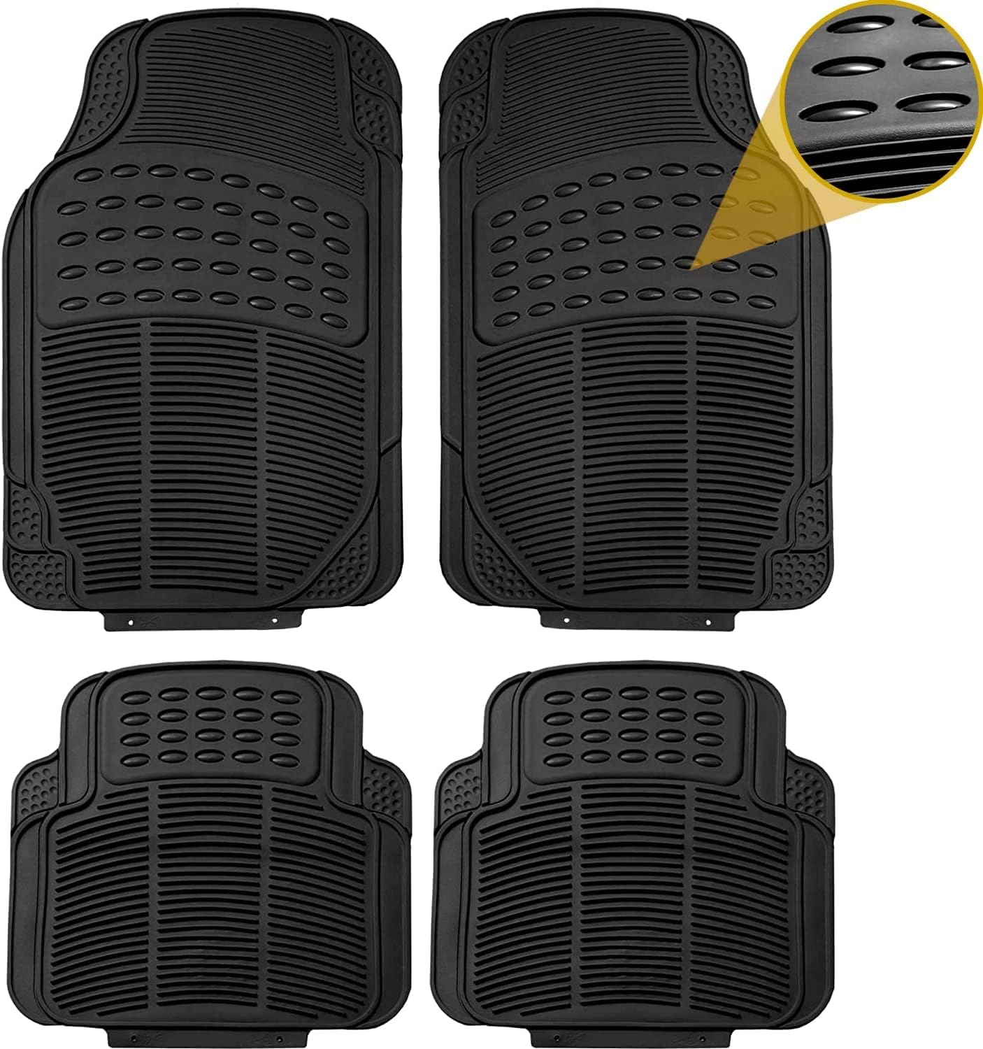 CUQOO 4 Piece Universal Rubber Car Mats - Heavy Duty, Non-Slip All Weather Mats...
