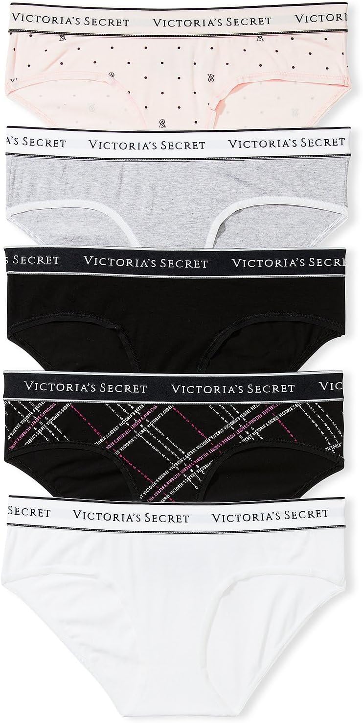Victoria's Secret Women's Cotton Logo Hipster Underwear, Moderate Coverage Panti...