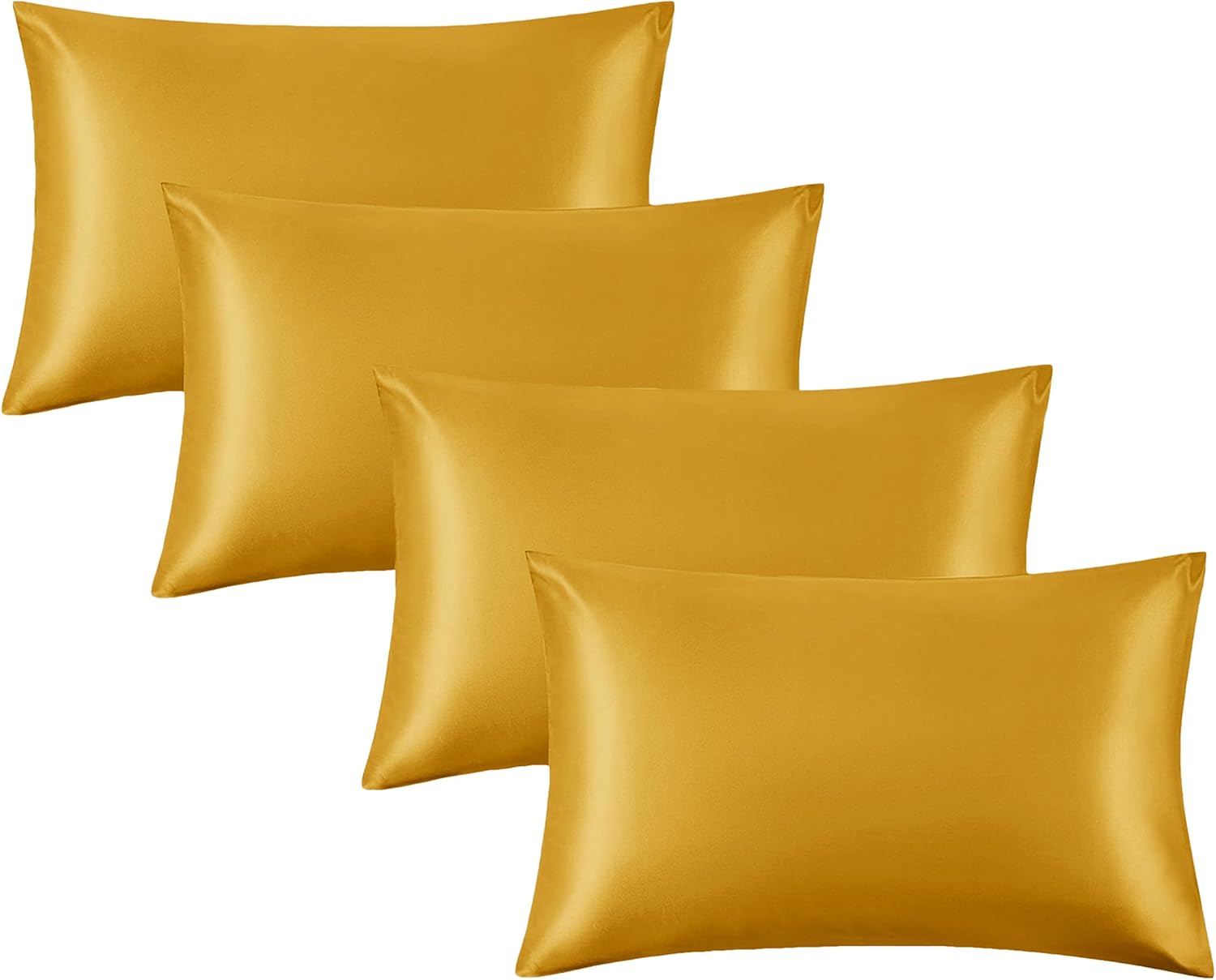 Moonlight Bedding Satin Pillowcases 4 Pack- Ochre Silk Pillowcase for Hair and S...