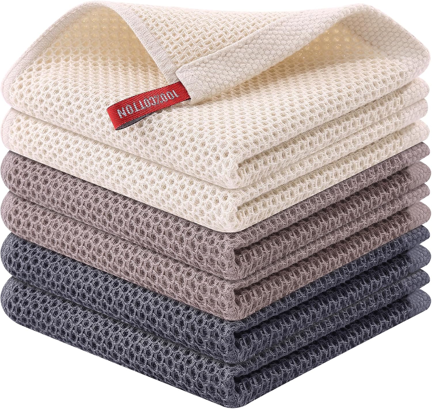 Kitinjoy 100% Cotton Kitchen Dish Cloths, 6 Pack Waffle Weave Ultra Soft Absorbe...
