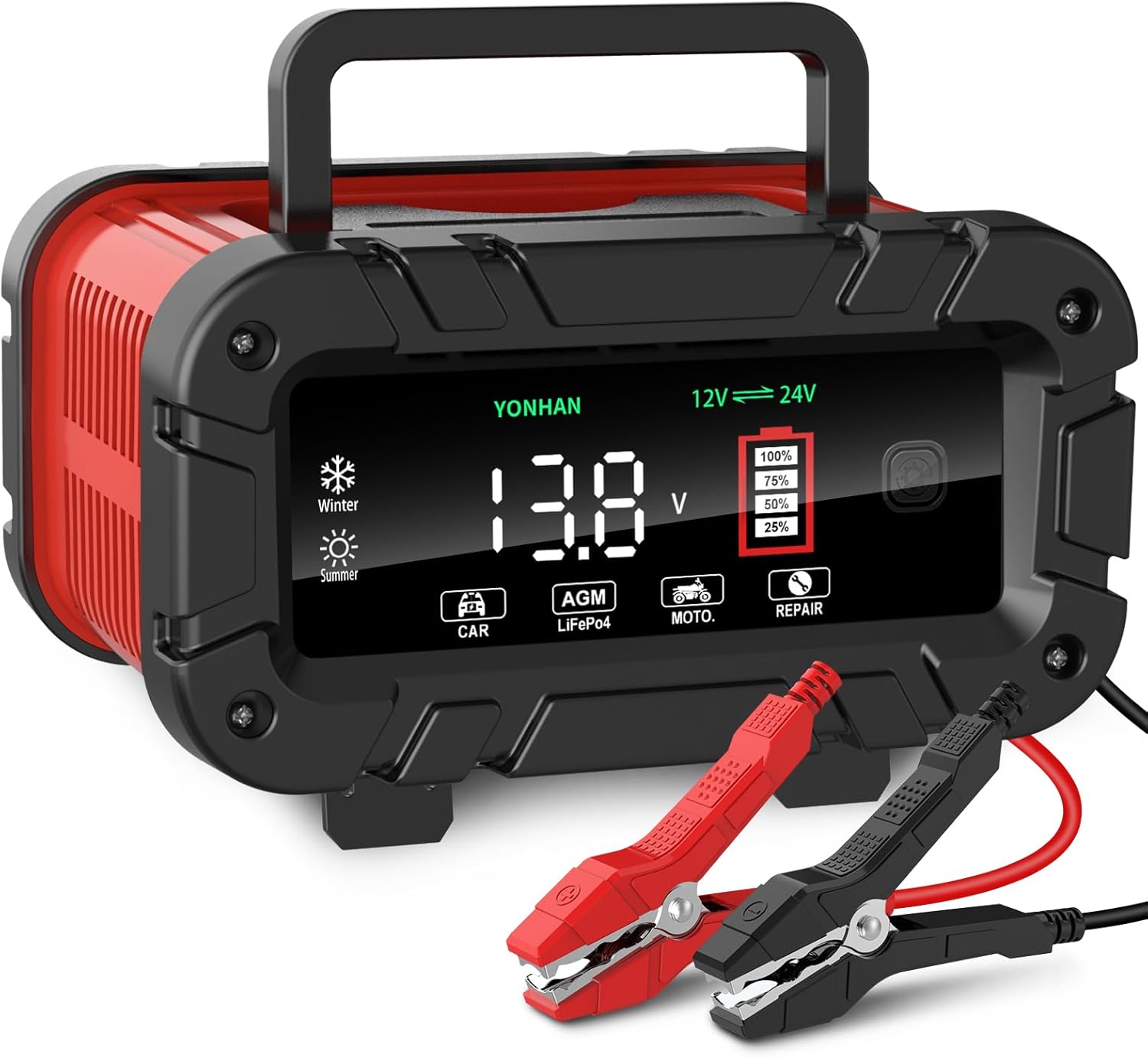 YONHAN Battery Charger 0-10 Amp, Upgraded 12V/24V LiFePO4 Lead Acid Portable Car...