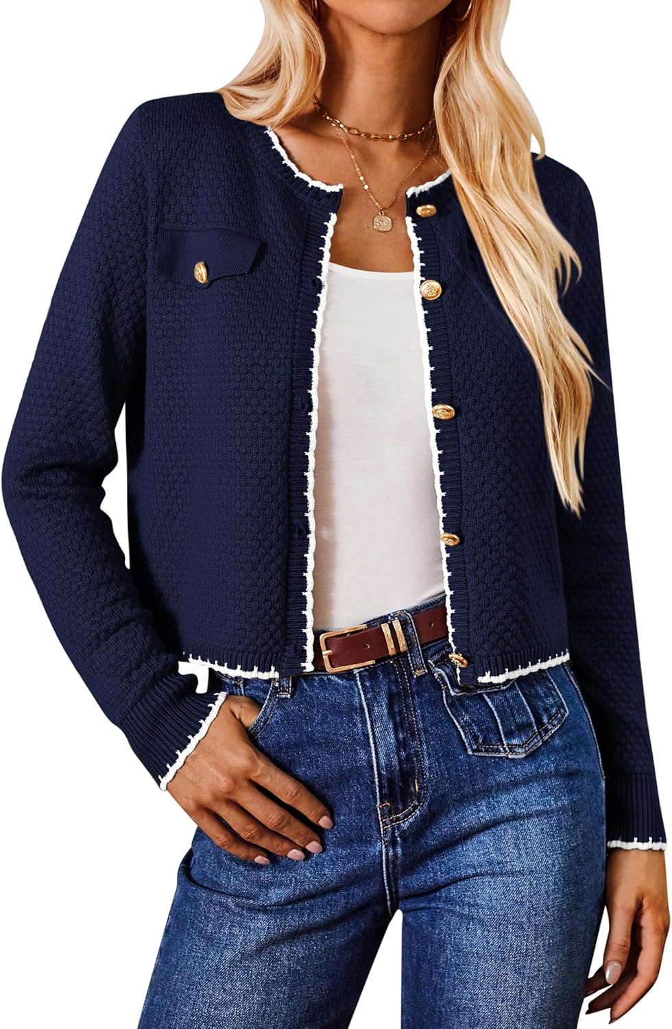 GRACE KARIN Women's Lightweight Long Sleeve Cardigan Two-Tone Button Knit Sweate...