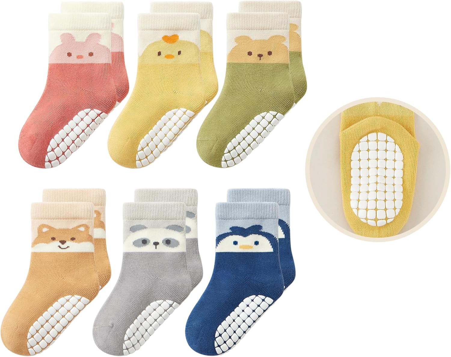 6 Pairs Toddlers Non Slip Socks with Grippers Baby Girls Boys Anti Skid Crew Cot...