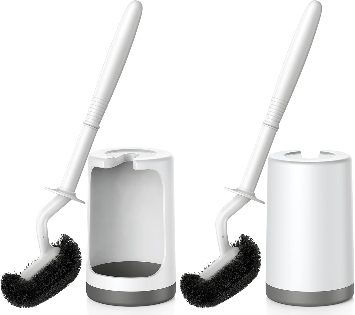 HAMITOR Toilet Bowl Brush Holder Set: Curved Design with Holder for Deep Cleanin...