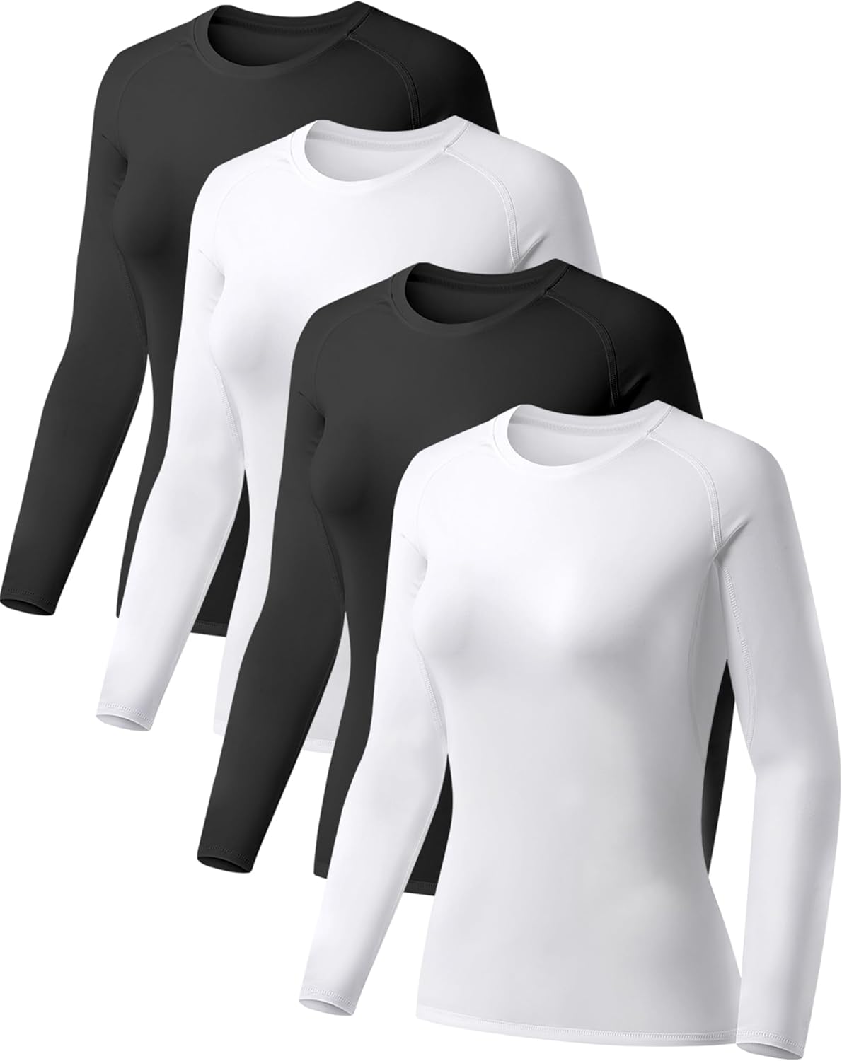 TELALEO 4 Pack Women's Compression Shirt Long Sleeve Performance Workout Baselay...