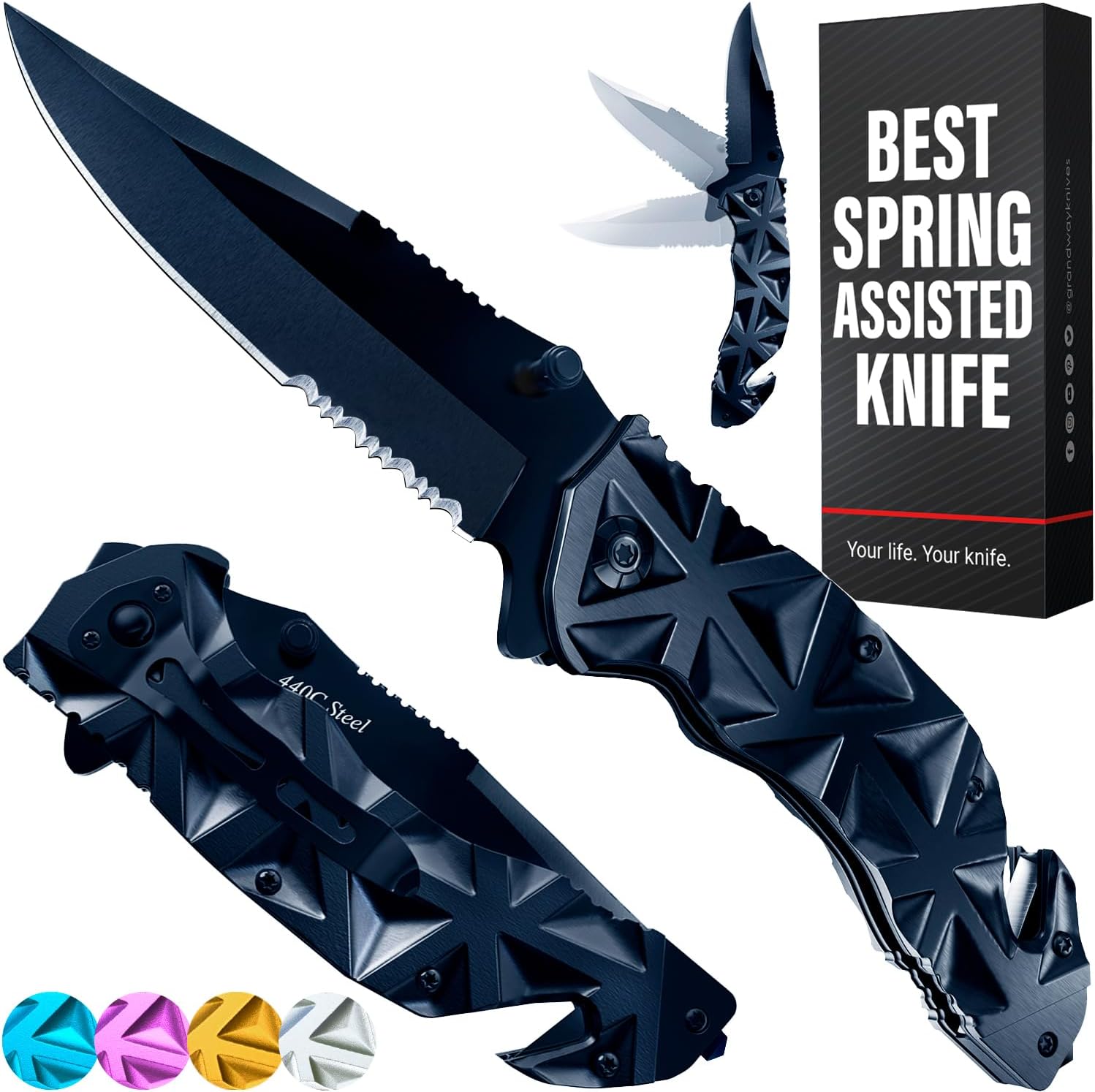 Pocket Knife for Men - Serrated Sharp 3.5" Folding Blade - Unique Design Spring...