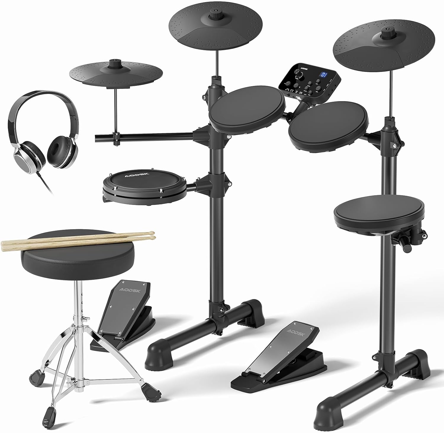 AODSK Electronic Drum Set for Beginner Kids with 150 Sounds,4 Quiet Drum Pads,2...