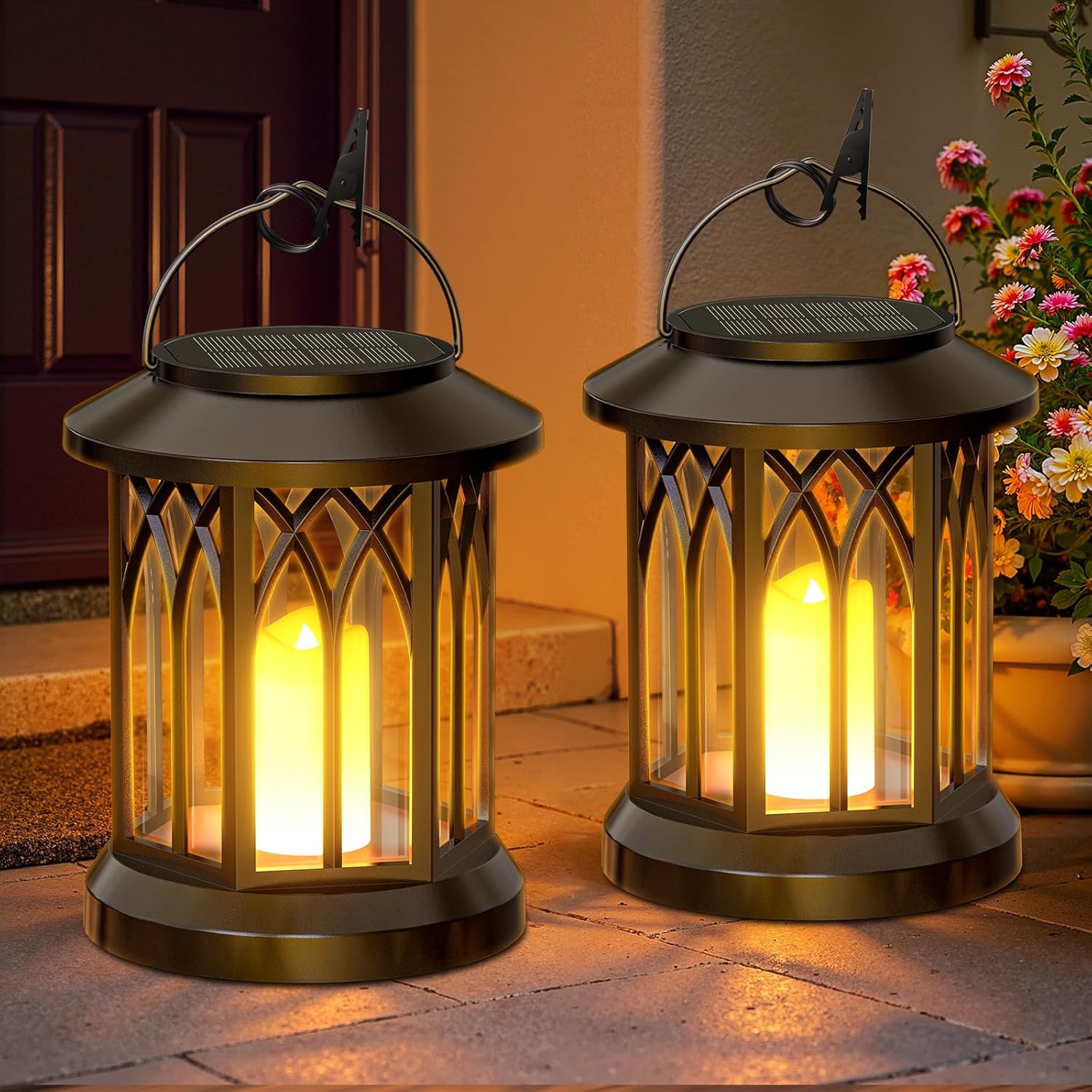 KOOPER Solar Lights Outdoor Garden Lantern, 2 Pack Hanging Solar Garden Lanterns...