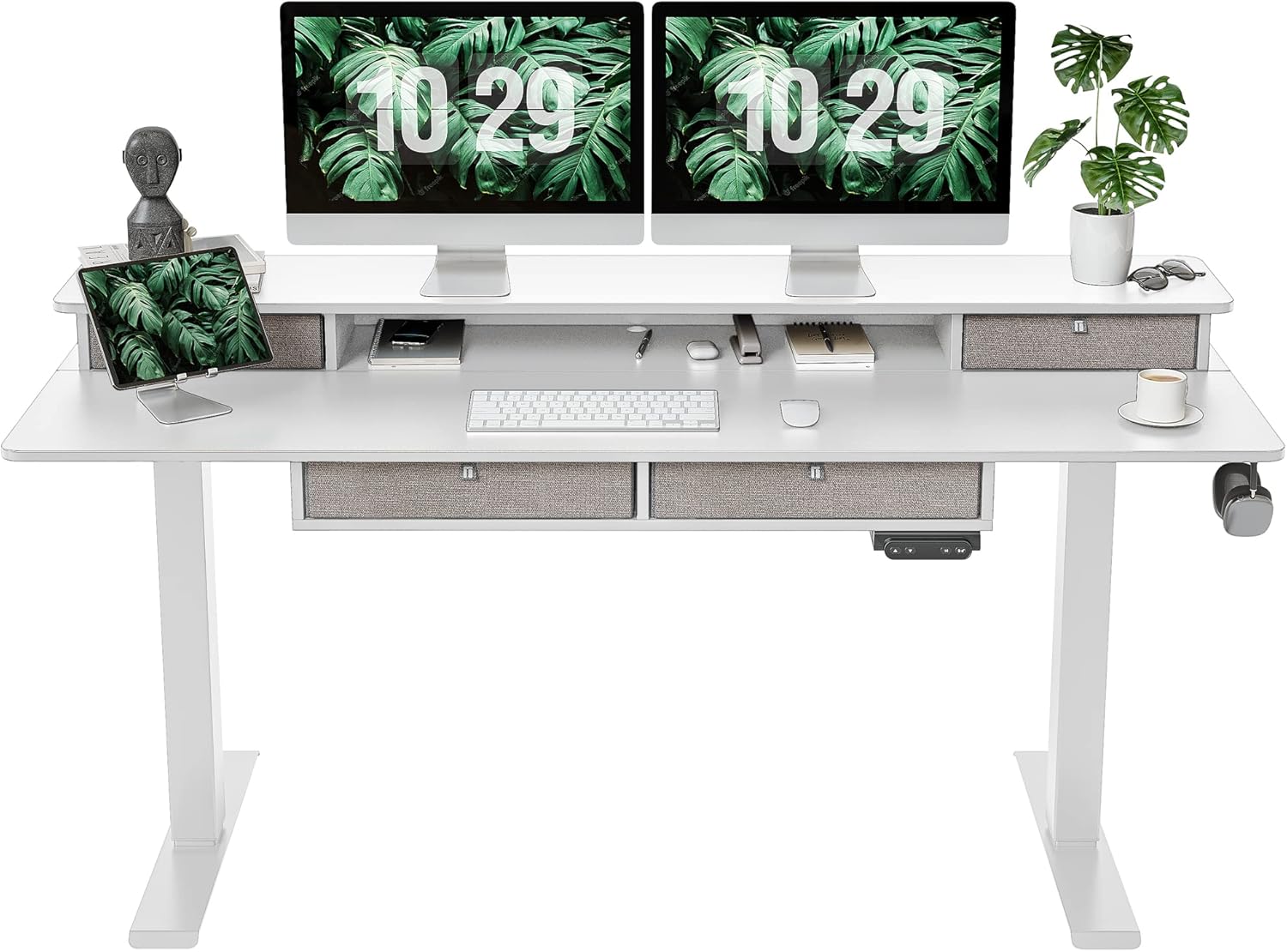 FEZIBO Sturdy Height Adjustable Electric Standing Desk with Drawers, 55 x 24 Inc...