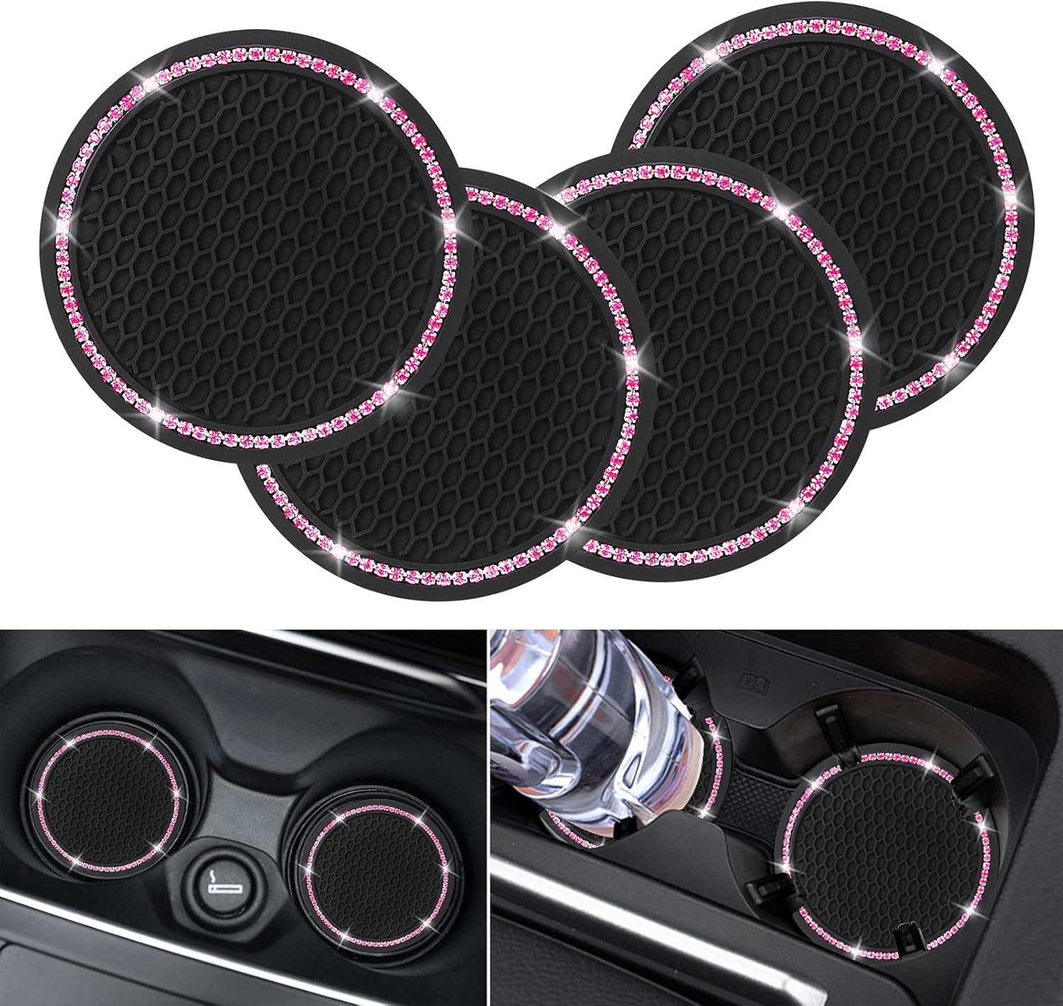 4 Pack Car Coasters, Universal Vehicle Bling Car Coaster, Cute Rhinestone Coaste...
