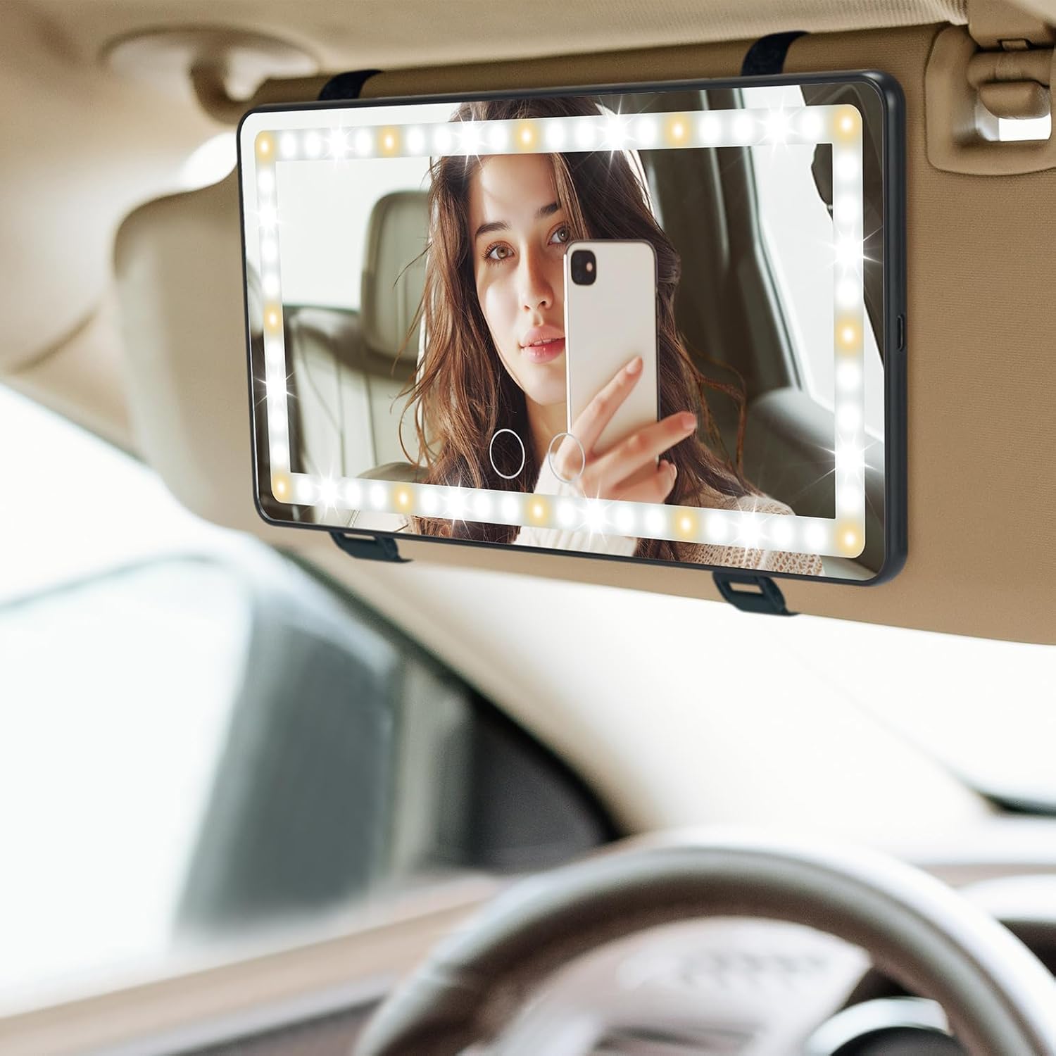 JOYTUTUS Car Sun Visor Vanity Mirror, Car Vanity Mirror With Lights, Makeup Mirr...