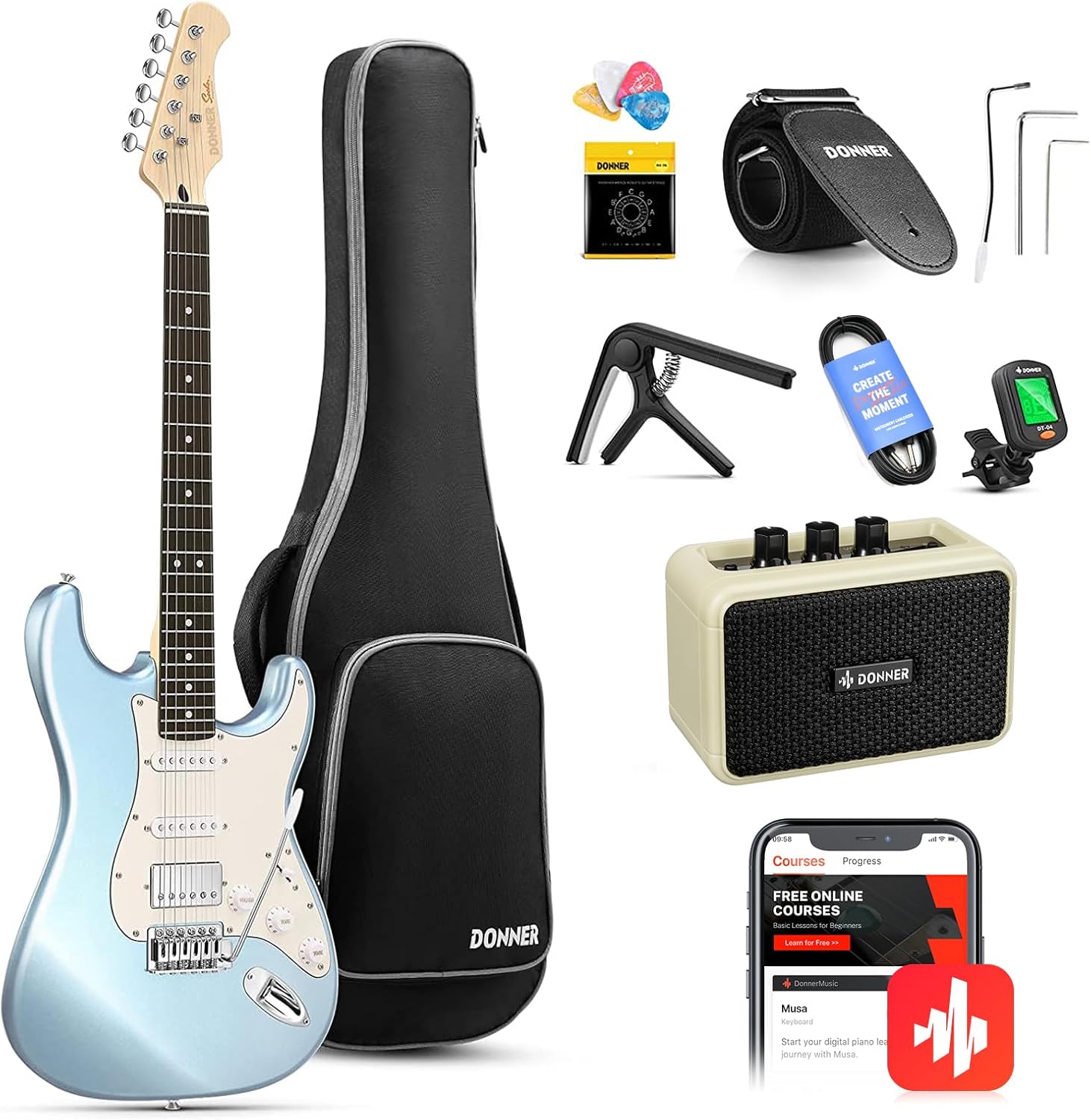 Donner DST-152R Electric Guitar, 39" Beginner Elec...